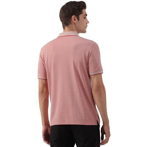 Peter England Men's Premium Branded Regular Fit Half Sleeve Polo T-Shirt with Pocket | Cotton Rich | Birds Eye Interlock Weave Pink