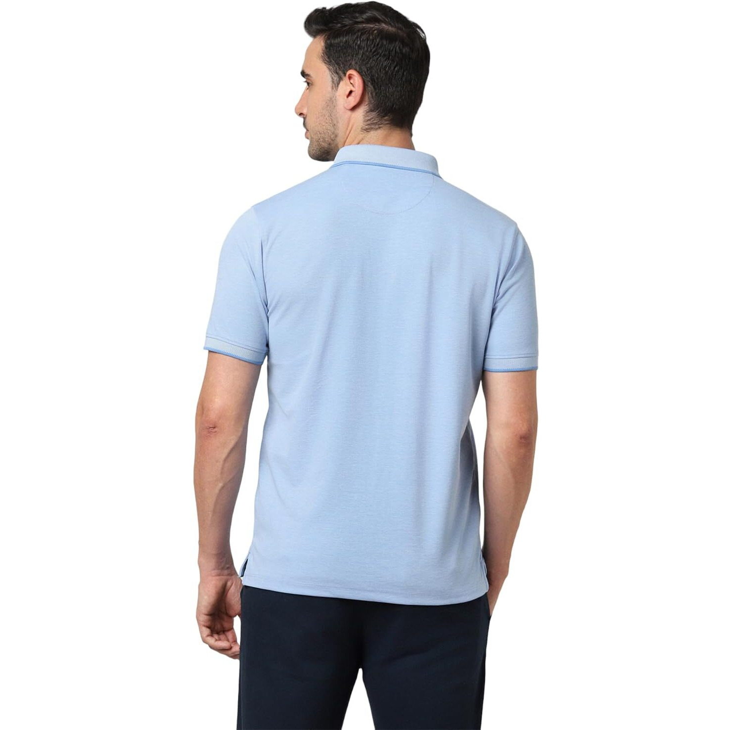 Peter England Men's Premium Branded Regular Fit Half Sleeve Polo T-Shirt with Pocket | Cotton Rich | Birds Eye Interlock Weave Light Blue