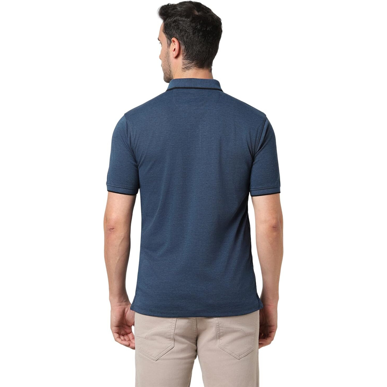 Peter England Men's Premium Branded Regular Fit Half Sleeve Polo T-Shirt with Pocket | Cotton Rich | Birds Eye Interlock Weave Navy