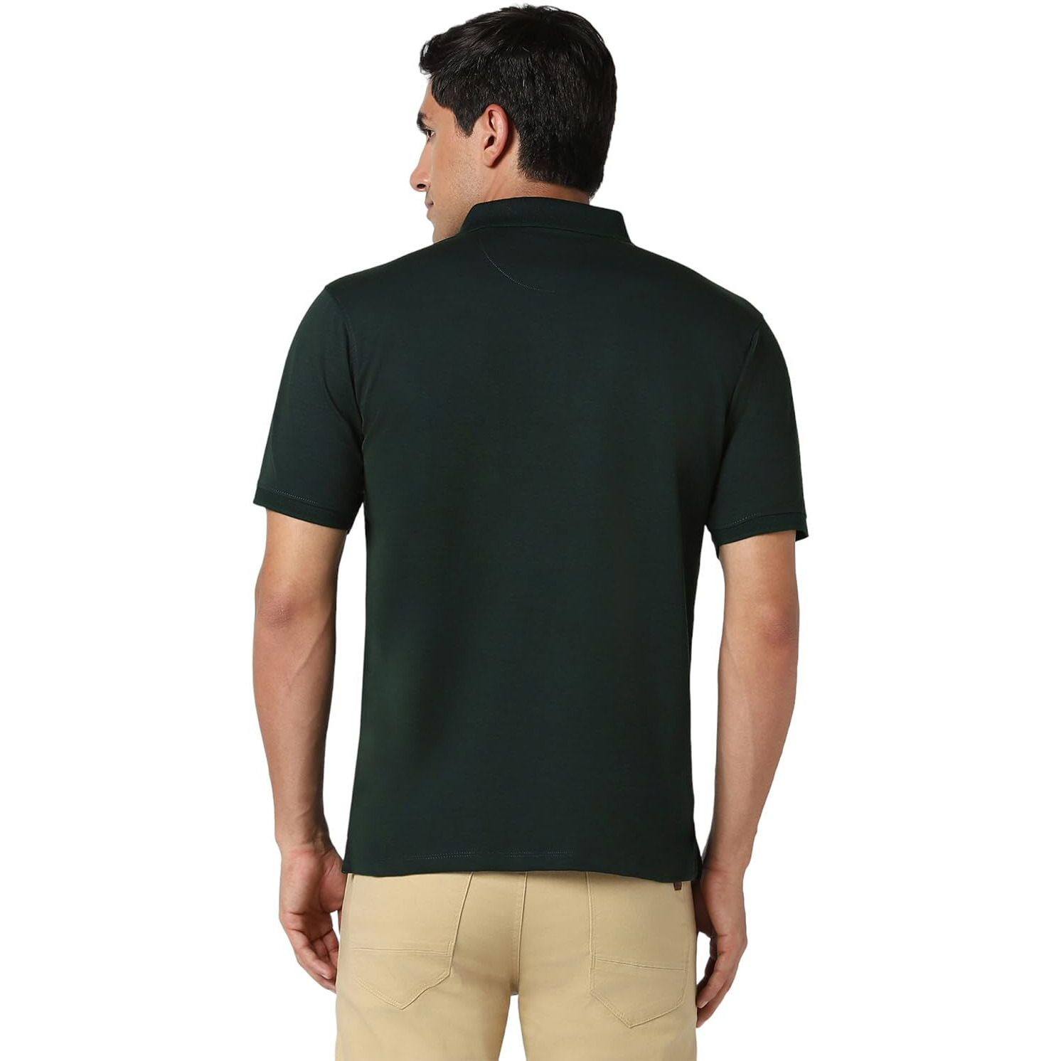 Peter England Men's Premium Branded Regular Fit Half Sleeve Polo T-Shirt with Pocket | Cotton Rich | Birds Eye Interlock Weave Dark Green