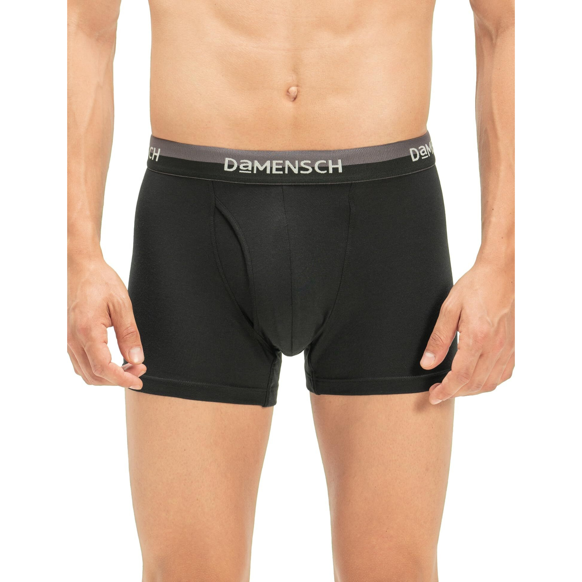 DAMENSCH Men's Regular Fit Premium Cotton Blend Trunks Stretchy Fabric Anti-Bacterial Earthmint Finish Super Soft Printed Trunk Underwear Pack of 1-Jet Black-S