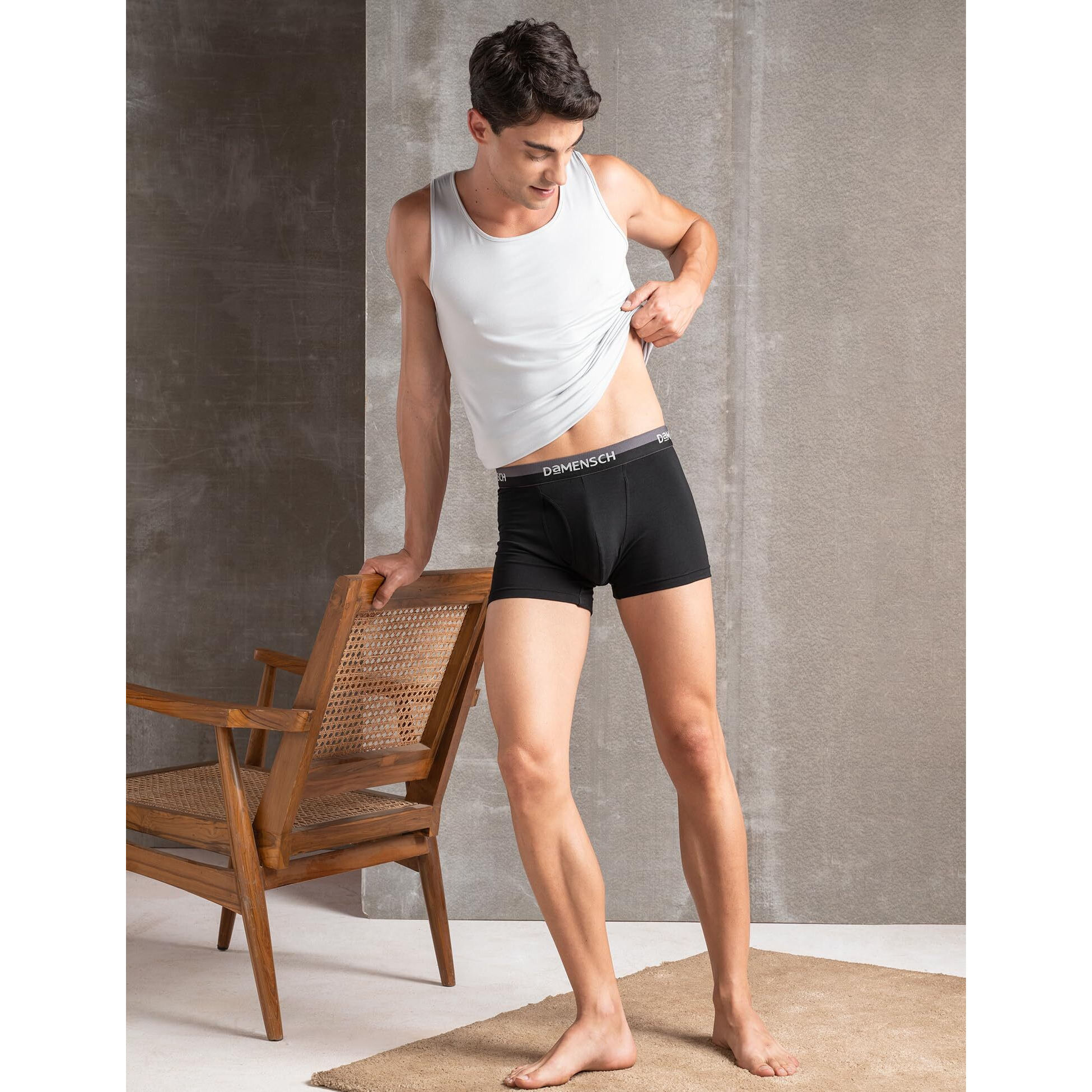 DAMENSCH Men's Regular Fit Premium Cotton Blend Trunks Stretchy Fabric Anti-Bacterial Earthmint Finish Super Soft Printed Trunk Underwear Pack of 1-Jet Black-S