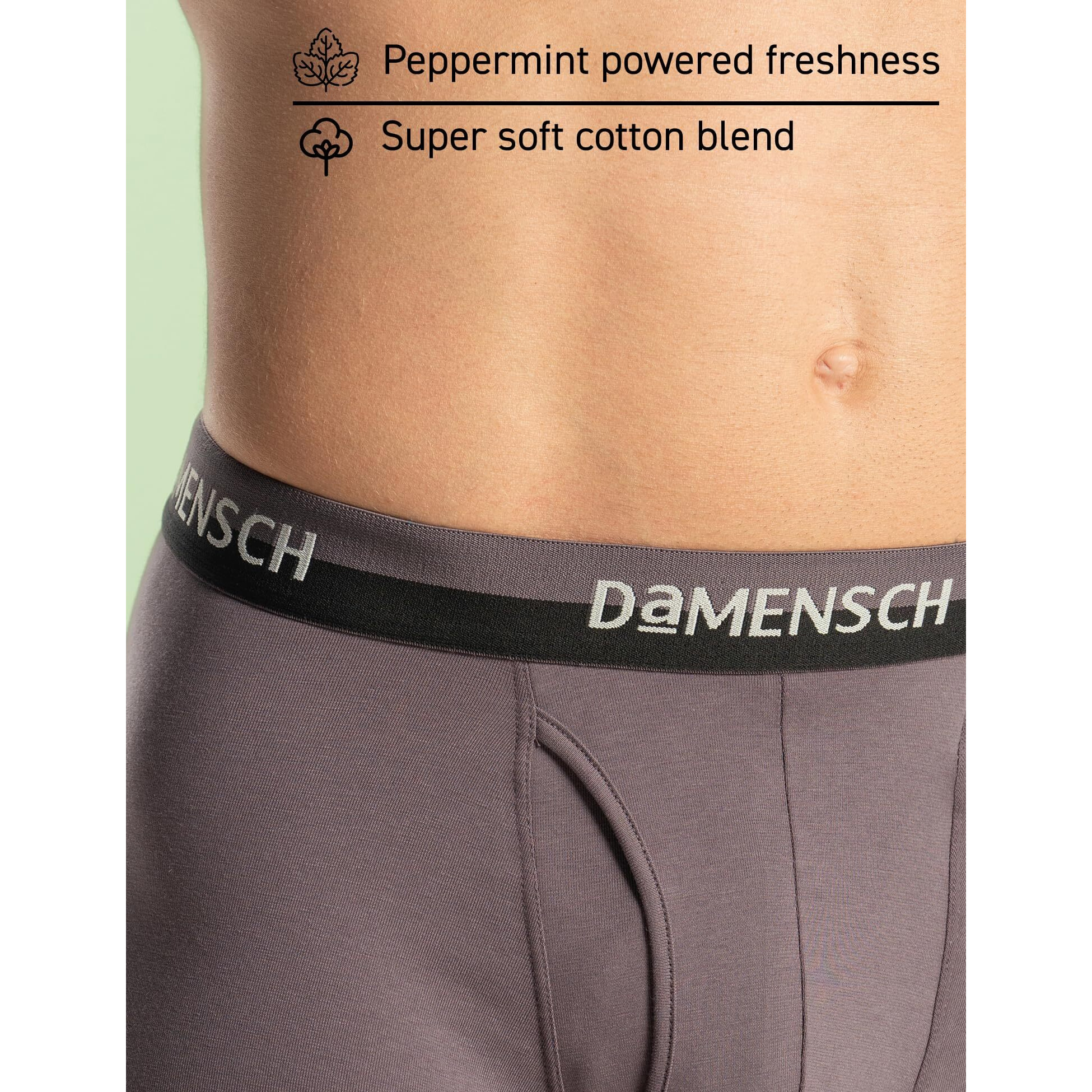 DAMENSCH Men's Regular Fit Premium Cotton Blend Trunks Stretchy Fabric Anti-Bacterial Earthmint Finish Super Soft Printed Trunk Underwear Pack of 1-Modern Grey-S