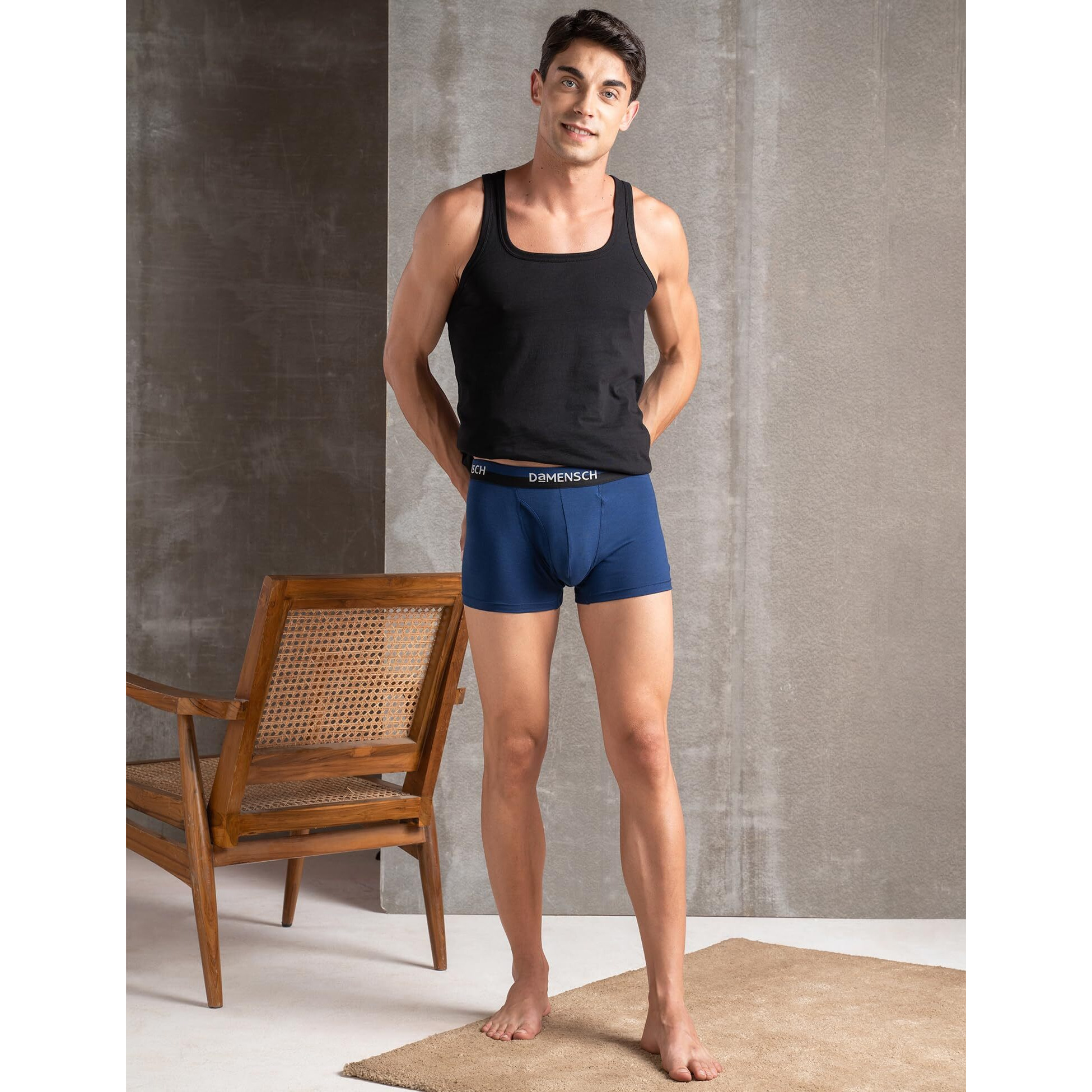 DAMENSCH Men's Regular Fit Premium Cotton Blend Trunks Stretchy Fabric Anti-Bacterial Earthmint Finish Super Soft Printed Trunk Underwear Pack of 1-Poise Blue-XL
