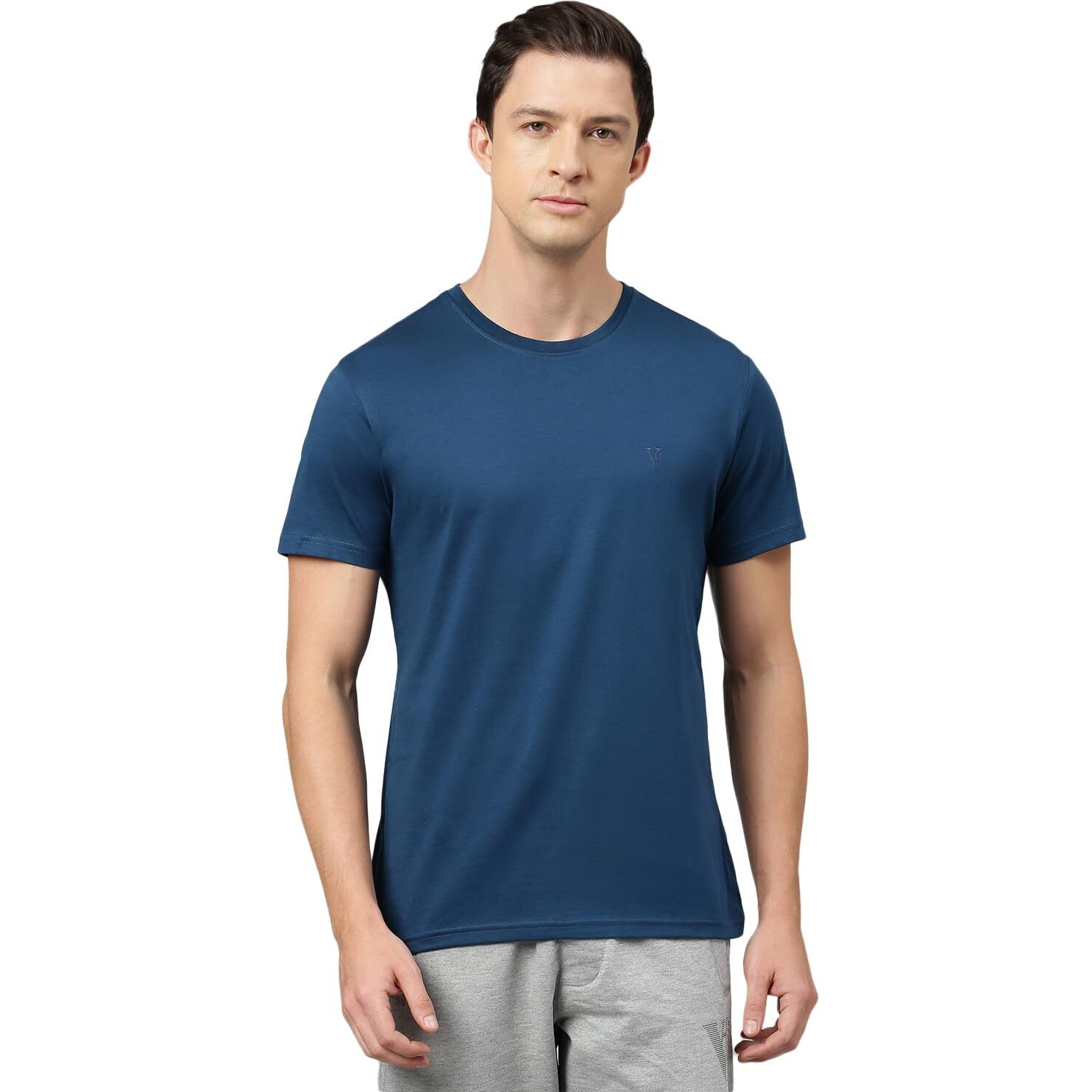 Van Heusen Men's Solid Regular Fit T-Shirt (Ihts1Ldse60052_Deep Sea, Blue