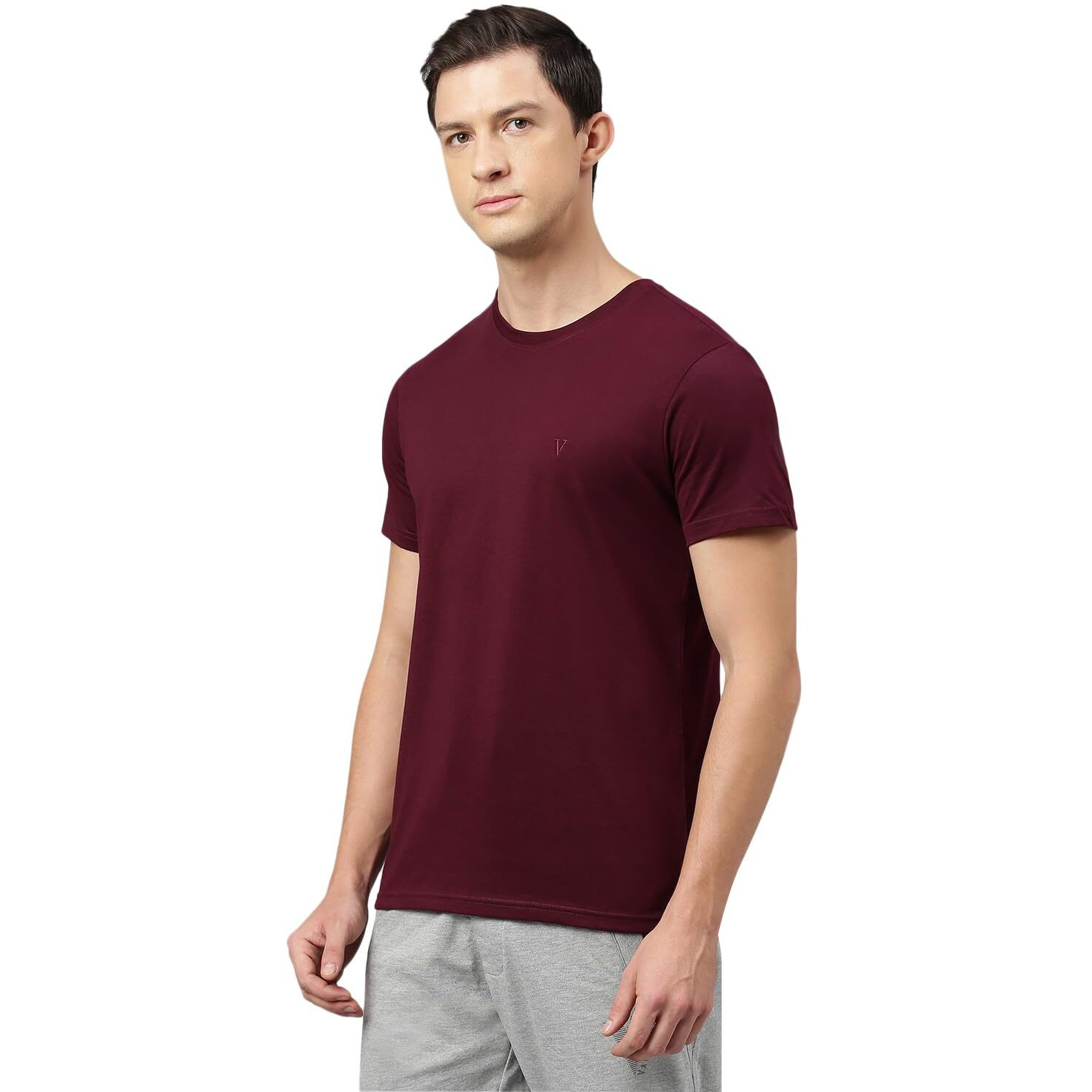 Van Heusen Men's Solid Regular Fit T-Shirt (IHTS1LPWE60052_Port Wine