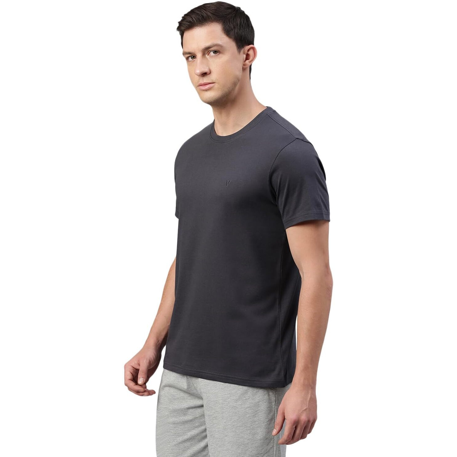 Van Heusen Men's Solid Regular Fit T-Shirt (IHTS1LSLE60052_Slate