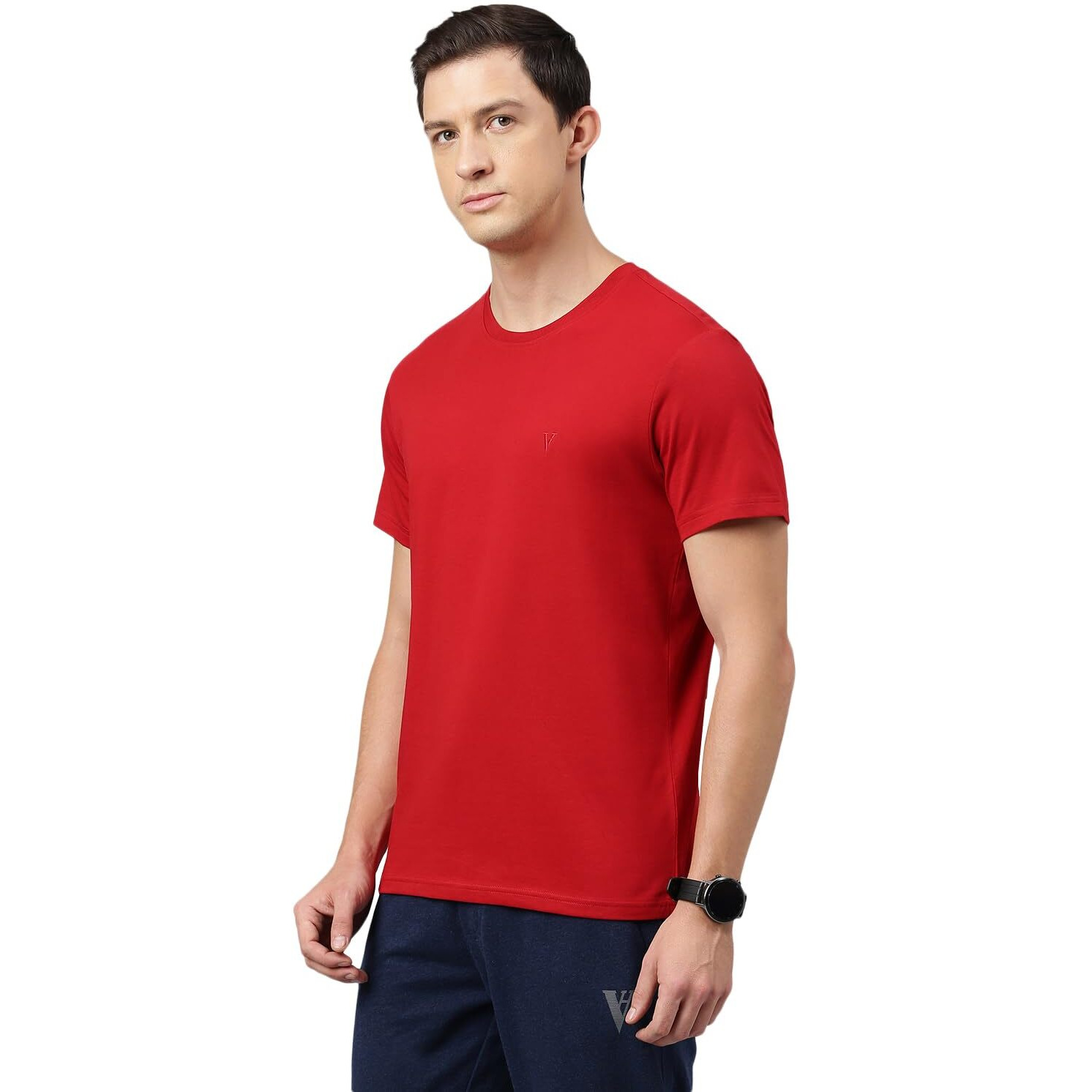 Van Heusen Men's Solid Regular Fit T-Shirt (IHTS1LSSE60052_Scarlet Sage