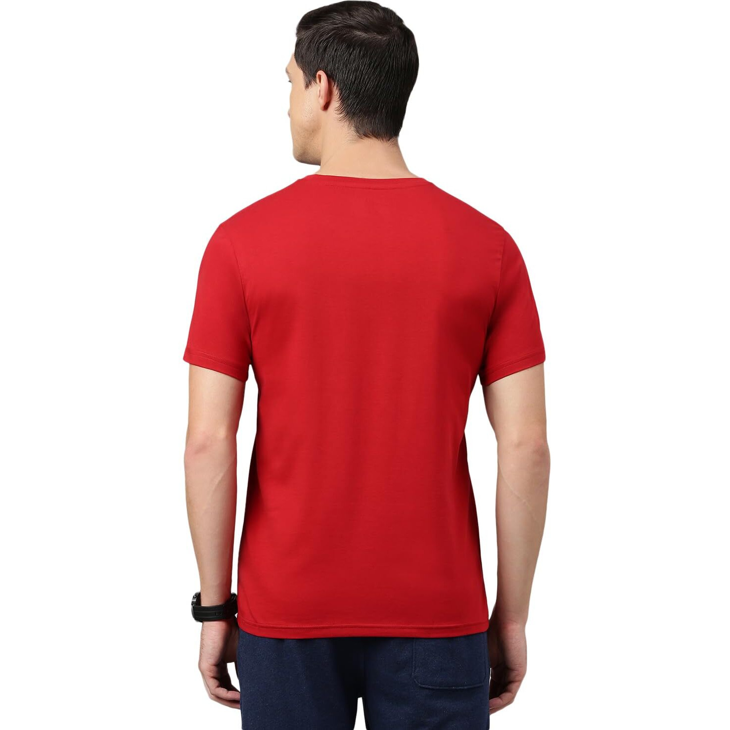 Van Heusen Men's Solid Regular Fit T-Shirt (IHTS1LSSE60052_Scarlet Sage
