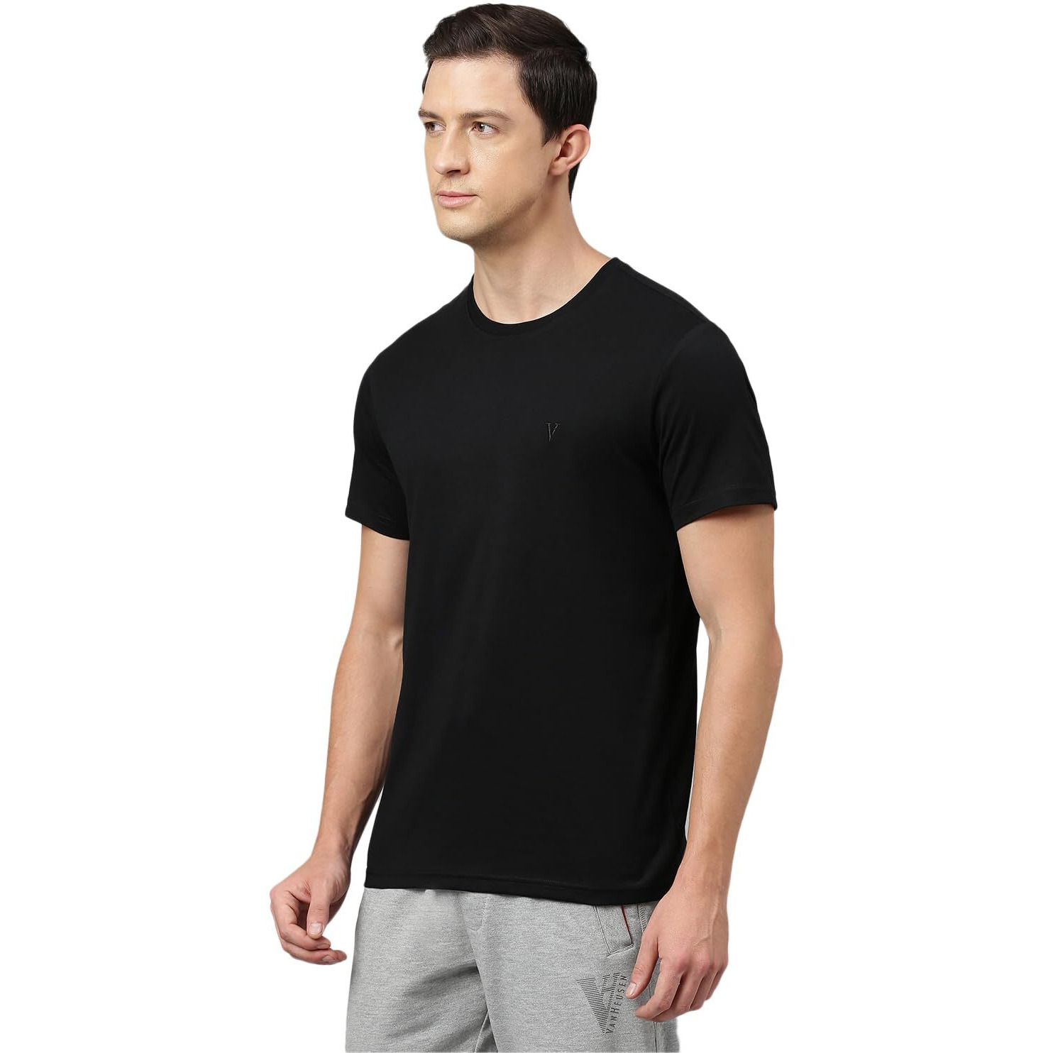 Van Heusen Men's Solid Regular Fit T-Shirt (IHTS1LBKE60052_Black
