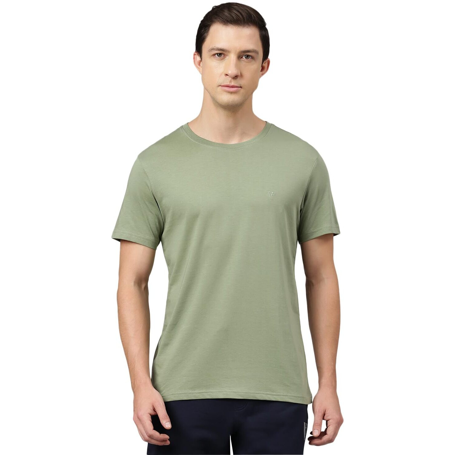 Van Heusen Men's Solid Regular Fit T-Shirt (IHTS1LCGE60052_Cameo Green