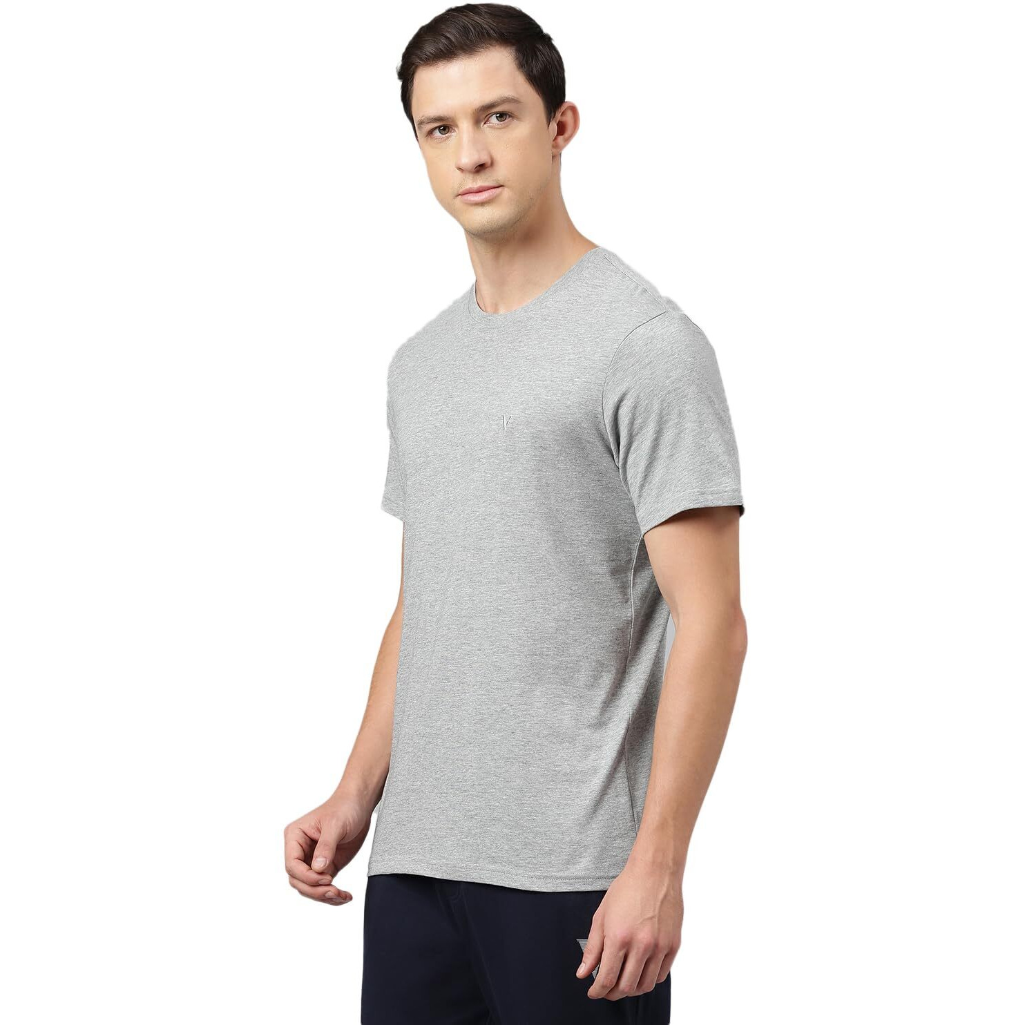 Van Heusen Men's Solid Regular Fit T-Shirt (IHTS1LGME60052_Grey Melange