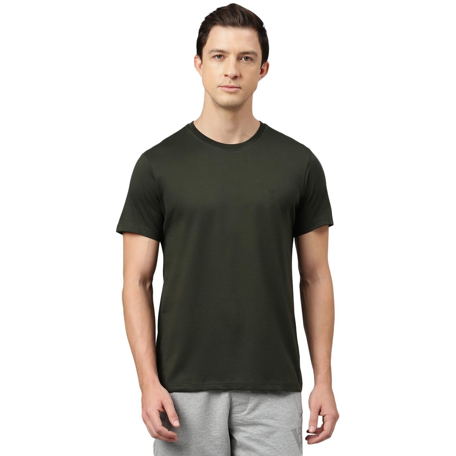 Van Heusen Men's Solid Regular Fit T-Shirt (Ihts1Lmle60052_Military, Multicolor