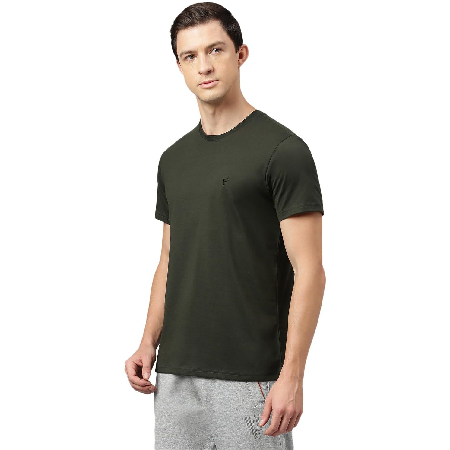 Van Heusen Men's Solid Regular Fit T-Shirt (Ihts1Lmle60052_Military, Multicolor