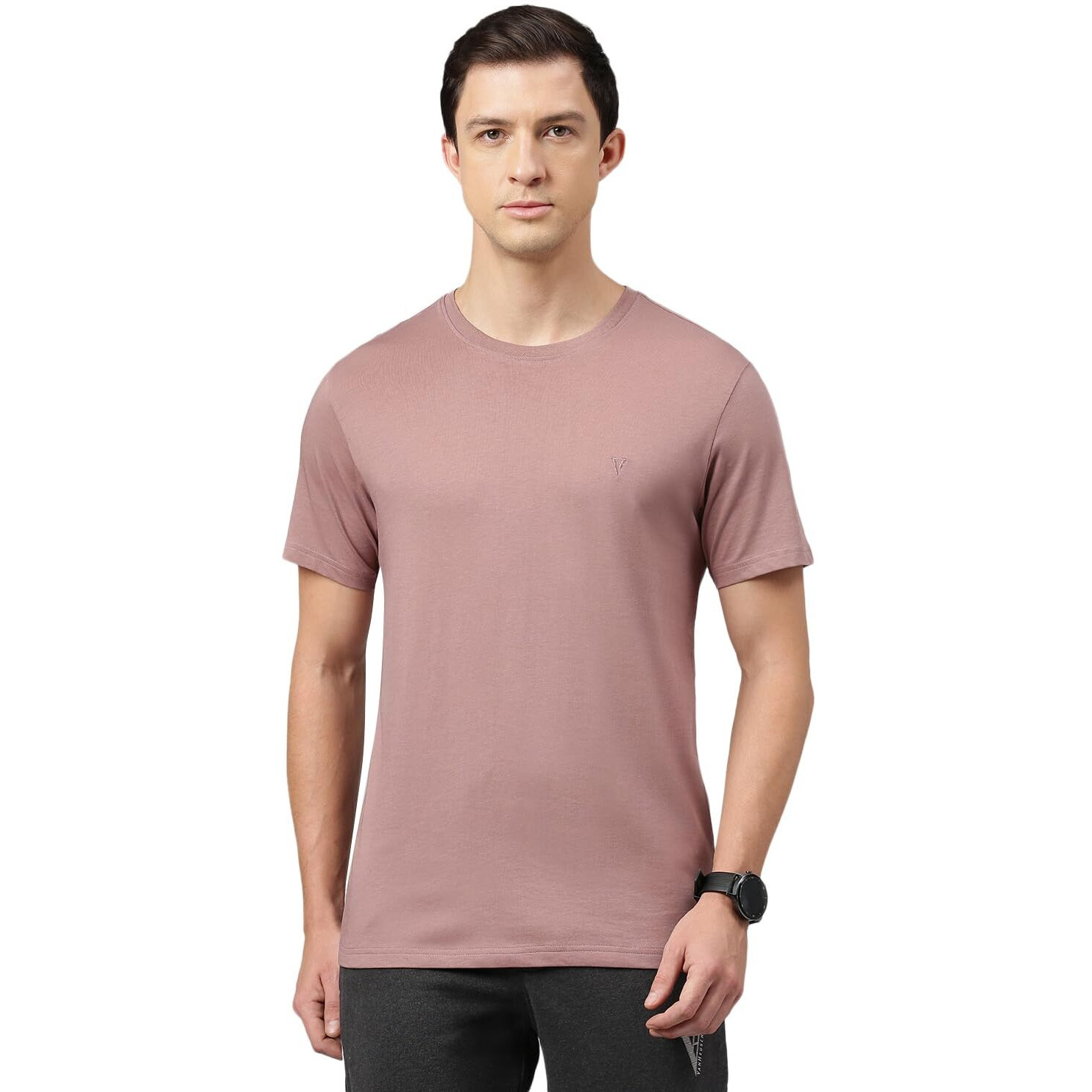 Van Heusen Men's Solid Regular Fit T-Shirt (IHTS1LMVE60052_Mauve