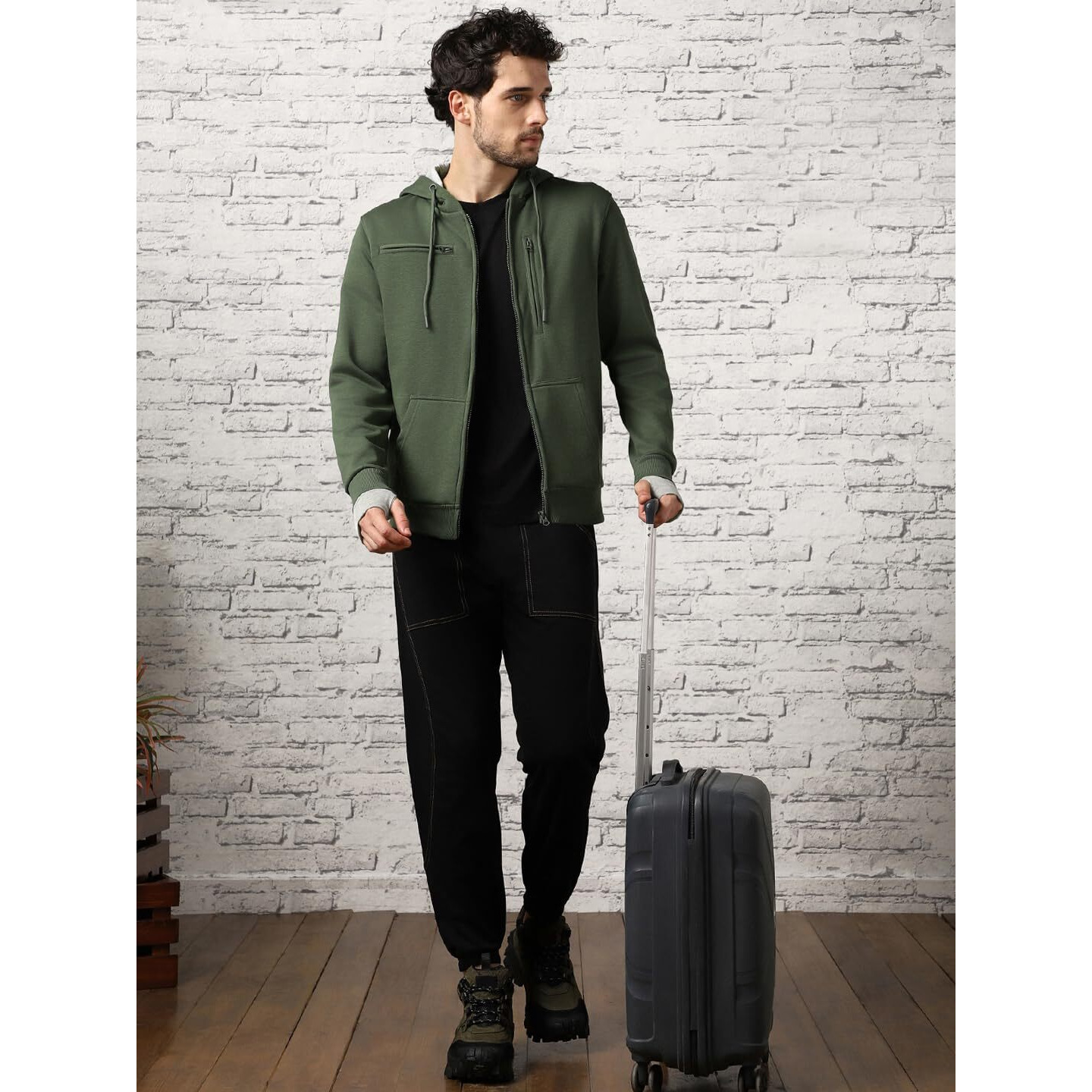 NOBERO Olive Green Men's Travel Cotton Solid Plain Hoody Sports Winter Gym Workout Running Travel Trekking Hooded Sweatshirts and Hoodies for Men Boys Cotton Winter Casual Wear -S