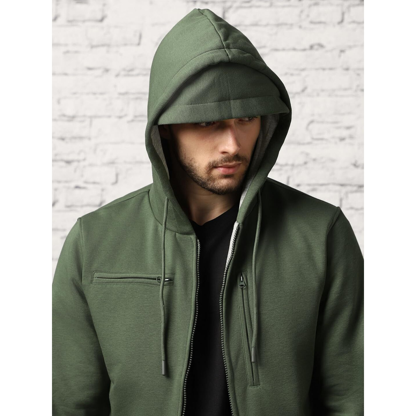 NOBERO Olive Green Men's Travel Cotton Solid Plain Hoody Sports Winter Gym Workout Running Travel Trekking Hooded Sweatshirts and Hoodies for Men Boys Cotton Winter Casual Wear -S