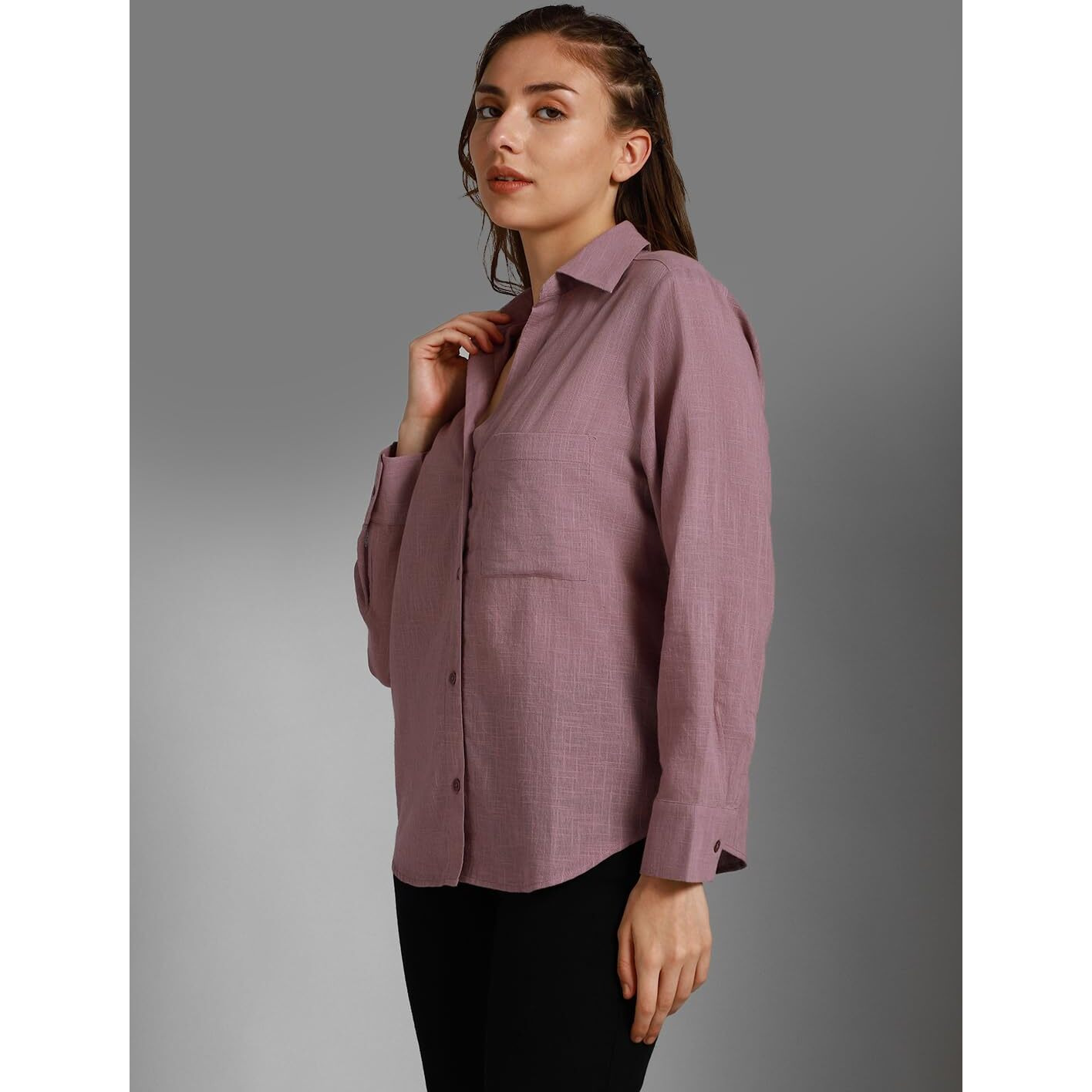 HIGH STAR Women's Oversized Fit Shirt (HSWSHW23509_MV_Purple