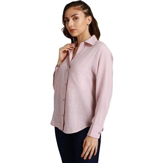 HIGH STAR Women's Oversized Fit Shirt (HSWSHW23509_PN_Pink