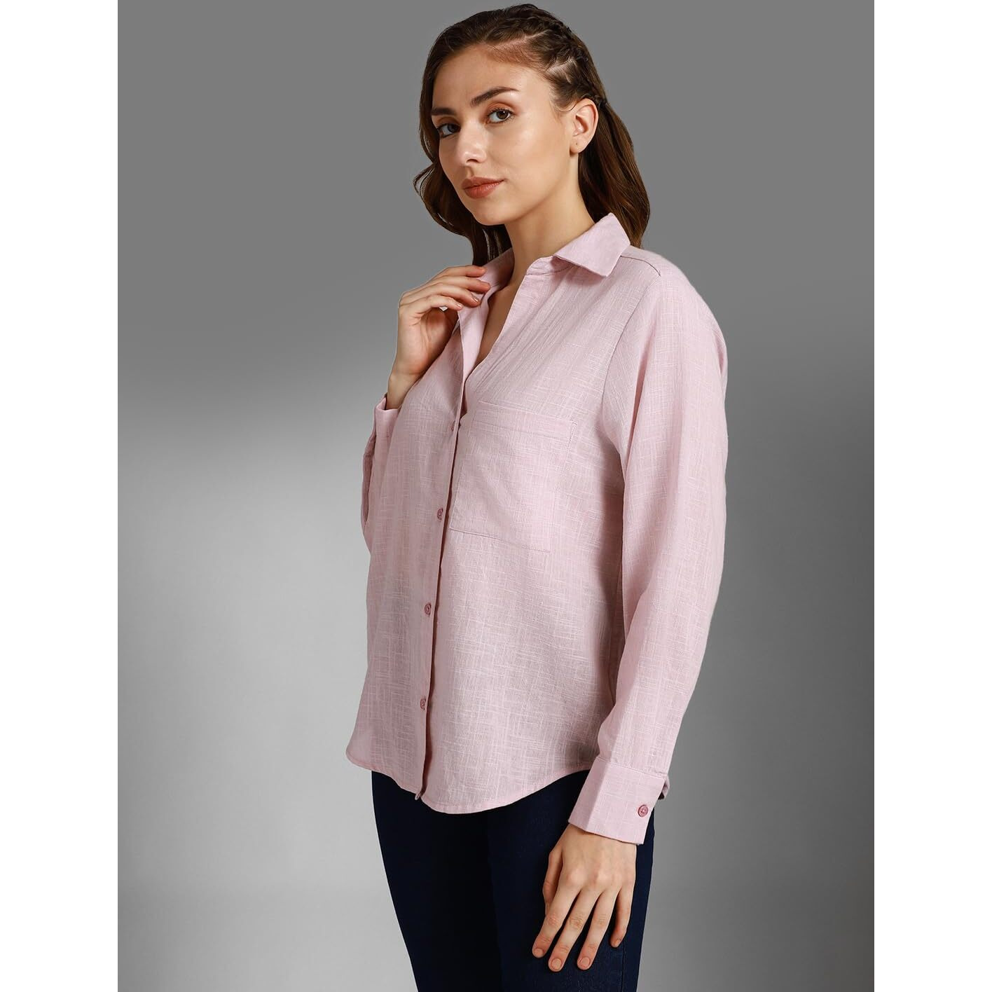 HIGH STAR Women's Oversized Fit Shirt (HSWSHW23509_PN_Pink