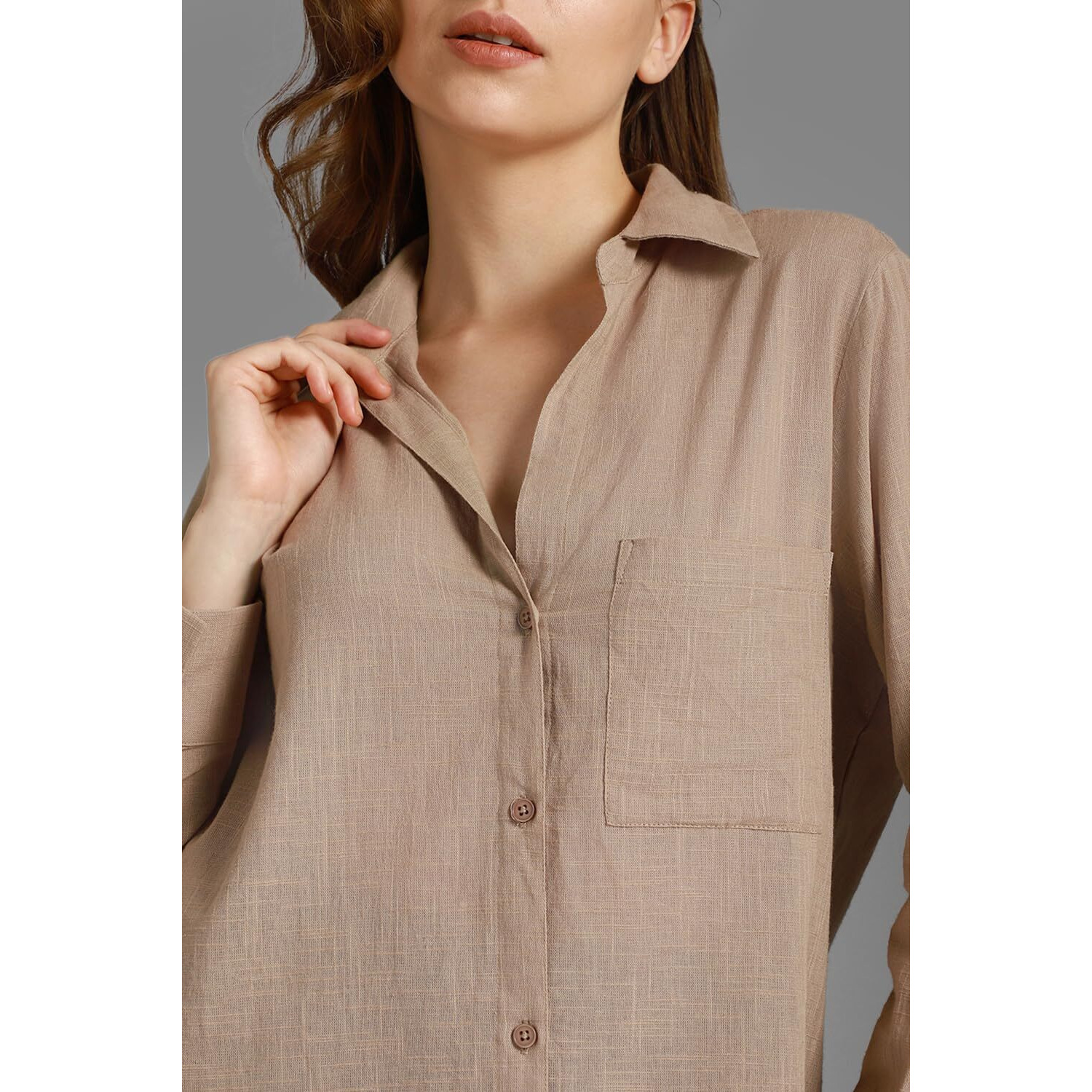 HIGH STAR Women's Oversized Fit Shirt (HSWSHW23509_TP_Brown