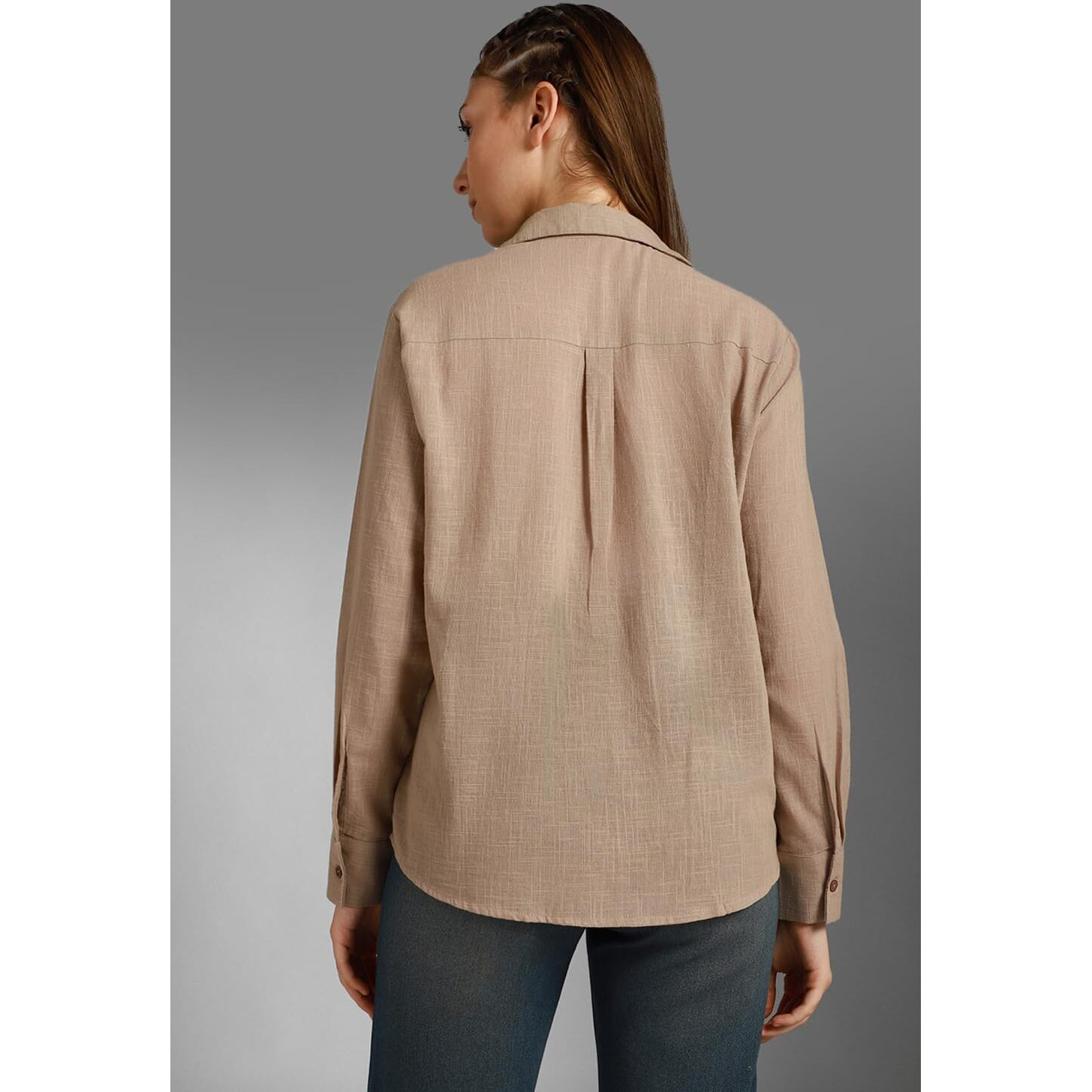 HIGH STAR Women's Oversized Fit Shirt (HSWSHW23509_TP_Brown