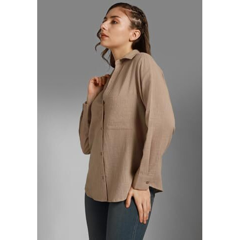 HIGH STAR Women's Oversized Fit Shirt (HSWSHW23509_TP_Brown