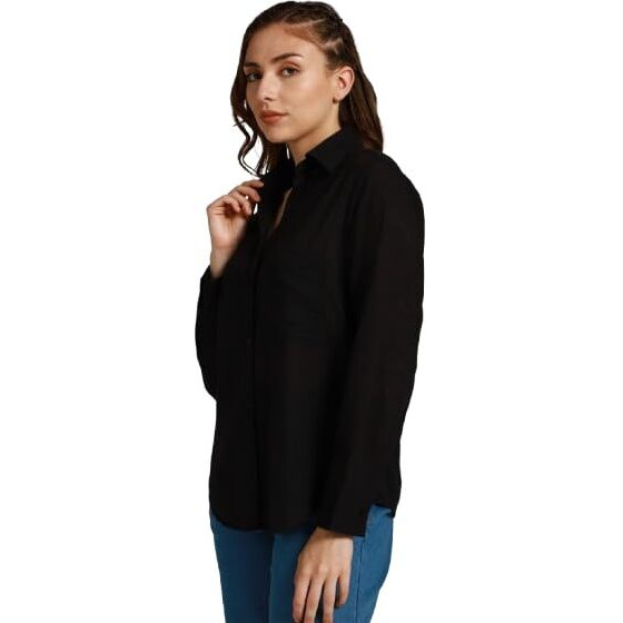 HIGH STAR Women's Oversized Fit Shirt (HSWSHW23509_BK_Black