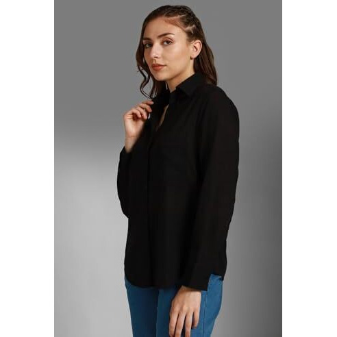 HIGH STAR Women's Oversized Fit Shirt (HSWSHW23509_BK_Black