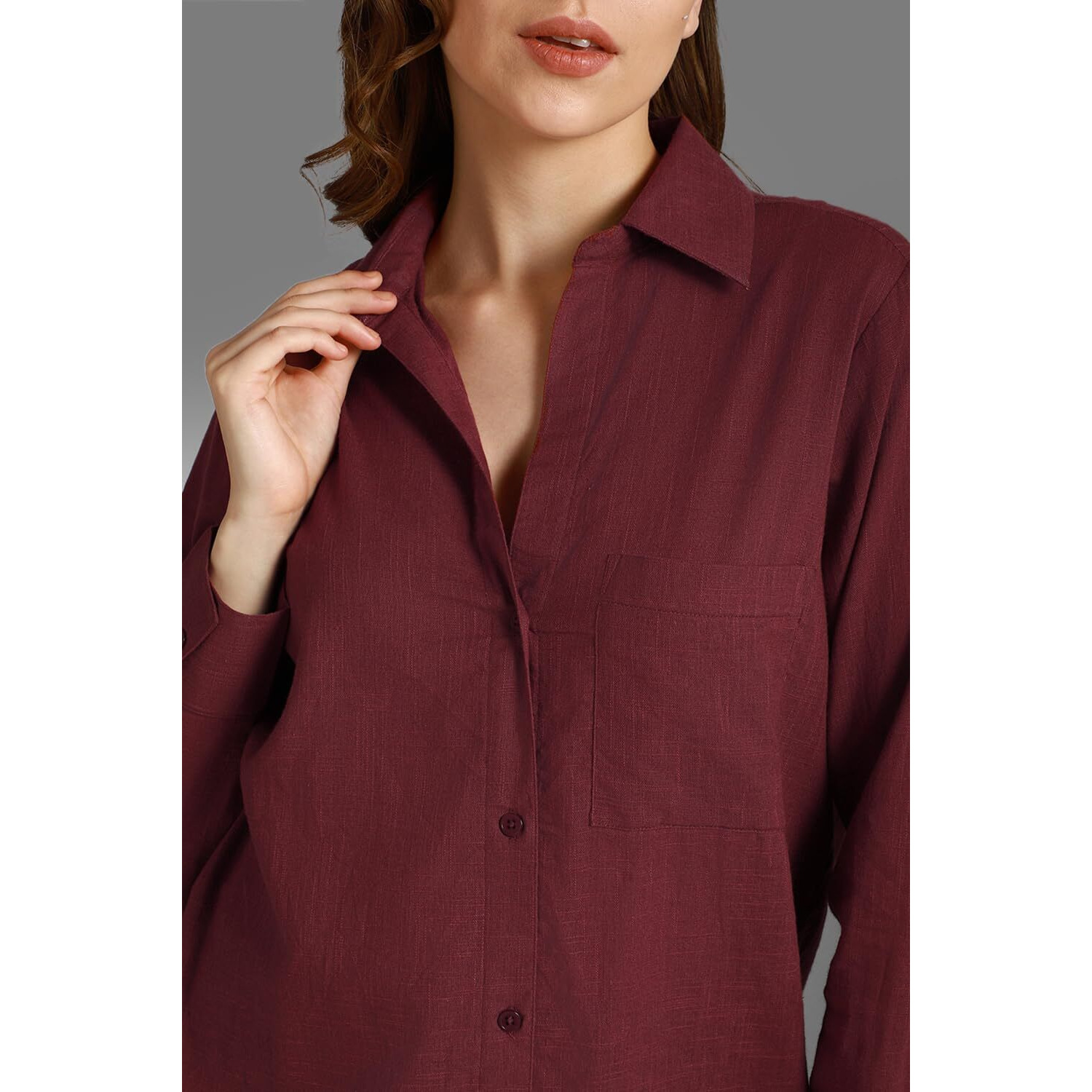 HIGH STAR Women's Oversized Fit Shirt (HSWSHW23509_WN_Red