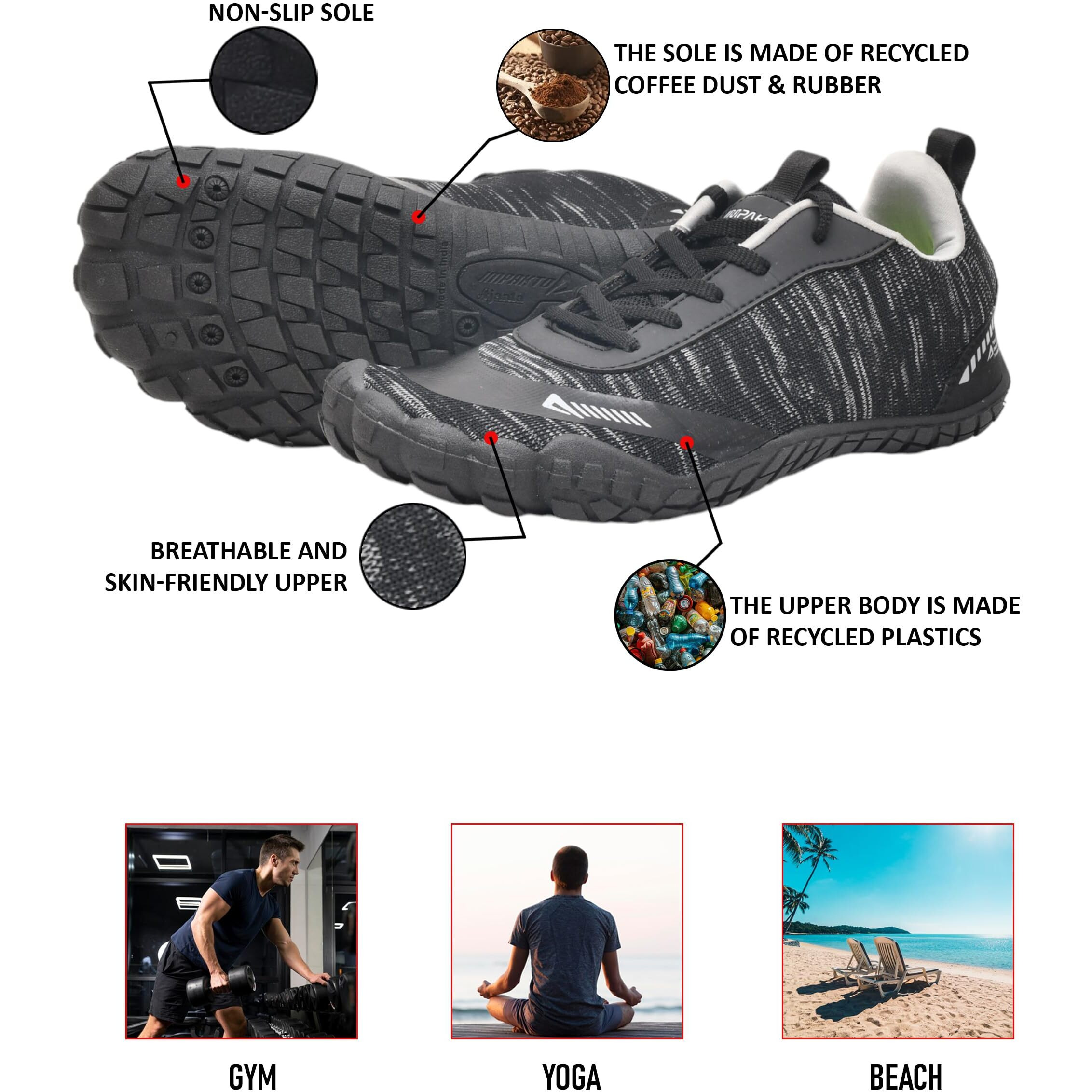 Impakto Barefoot Rooted Gym Shoes for Men Black