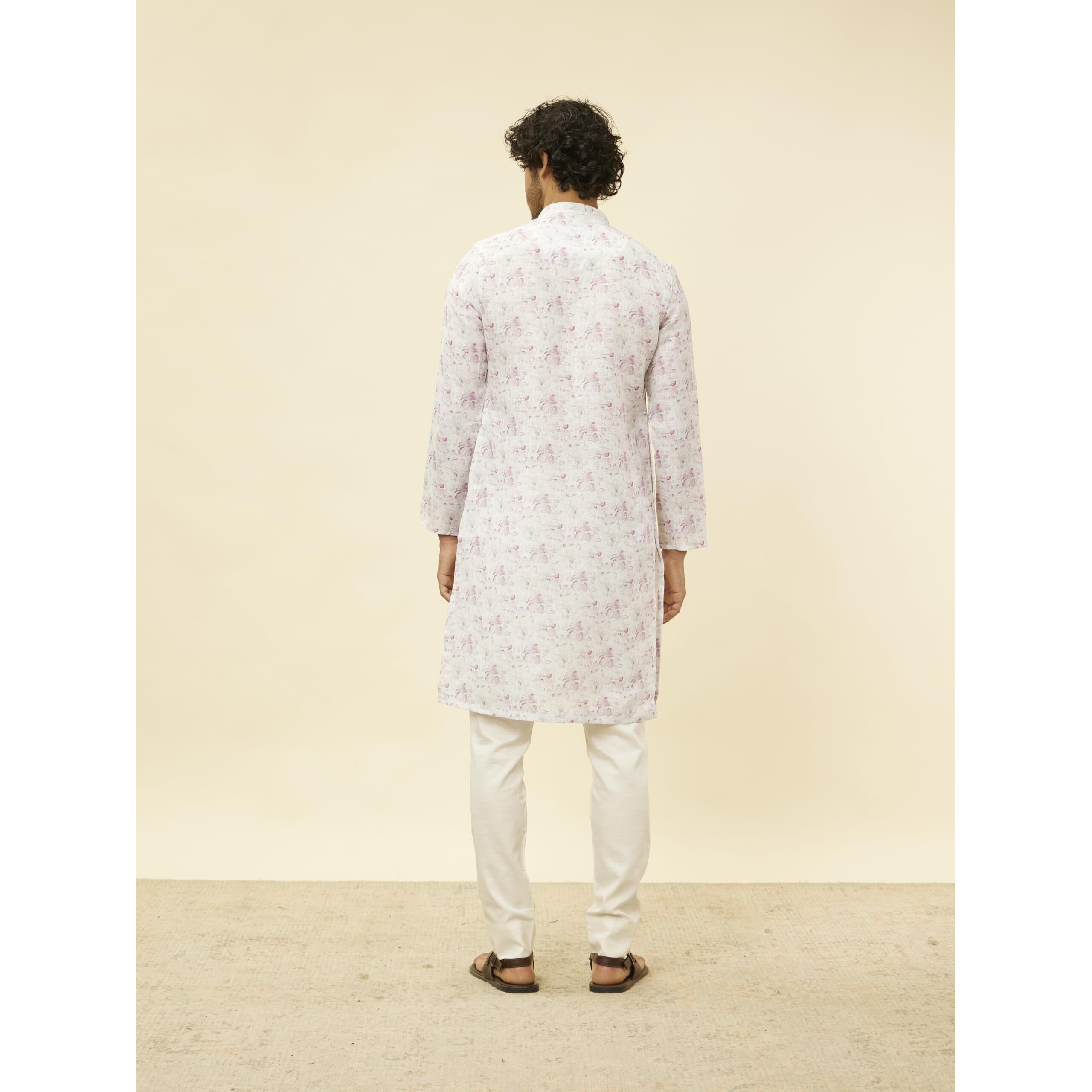 Manyavar Men's Soft White Floral Printed Kurta (M)