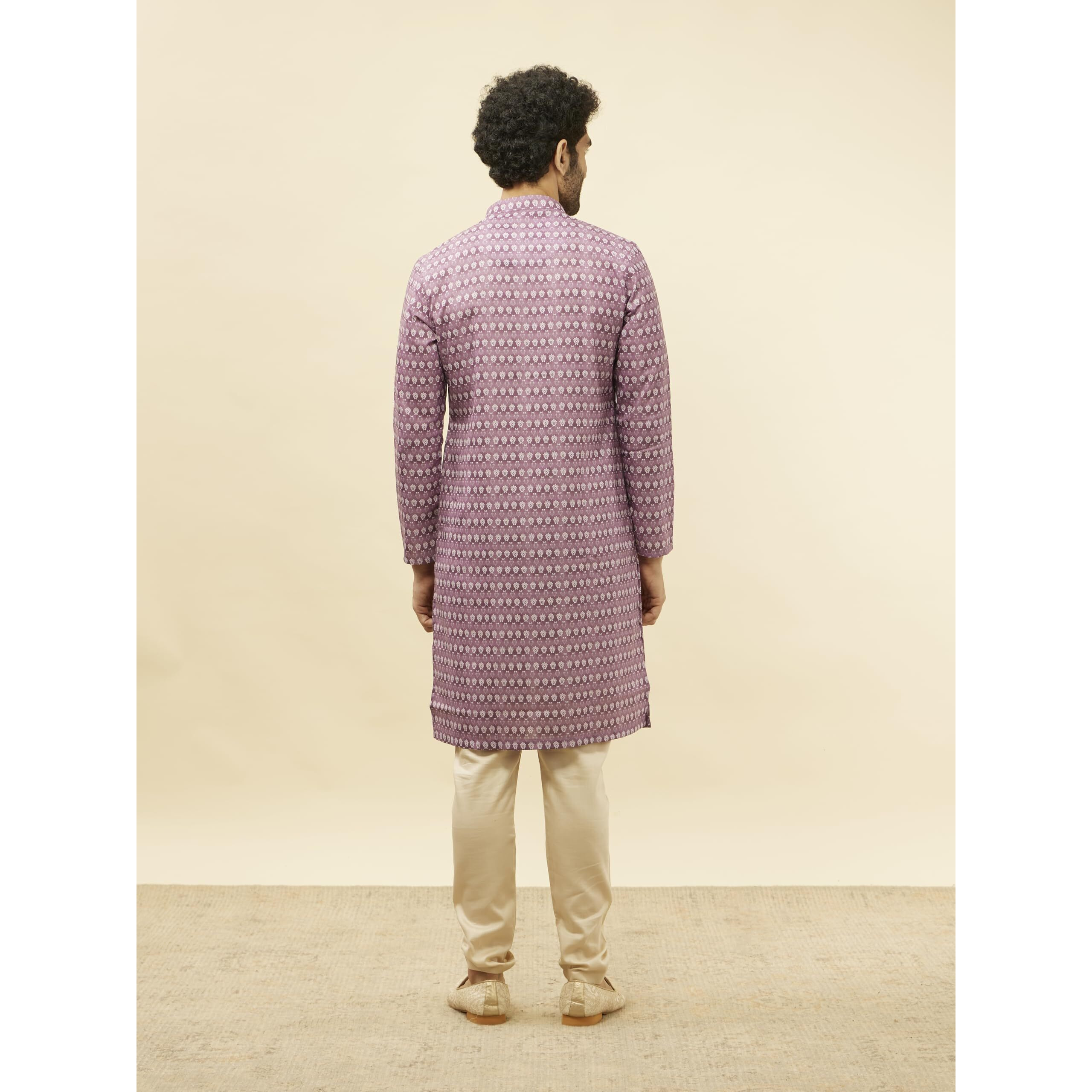 Manyavar Men's Lilac Purple Floral Buta Printed Kurta (M)