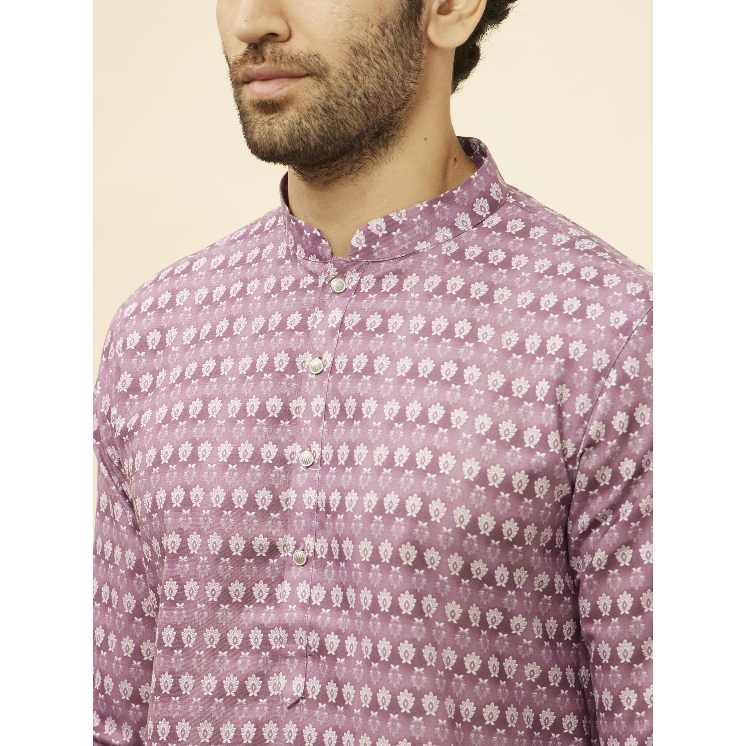 Manyavar Men's Lilac Purple Floral Buta Printed Kurta (M)