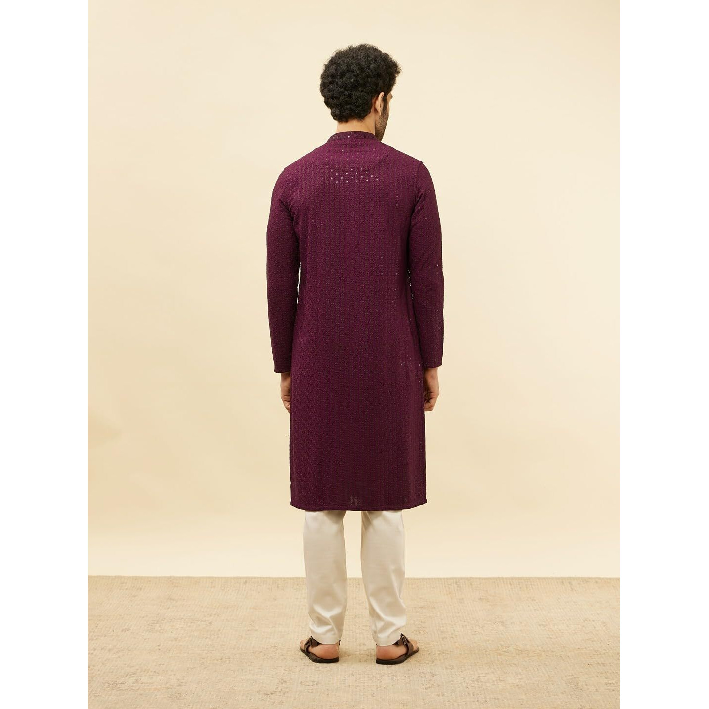 Manyavar Mens Purple Viscose CHIKANKARI Kurta Pyjama Set