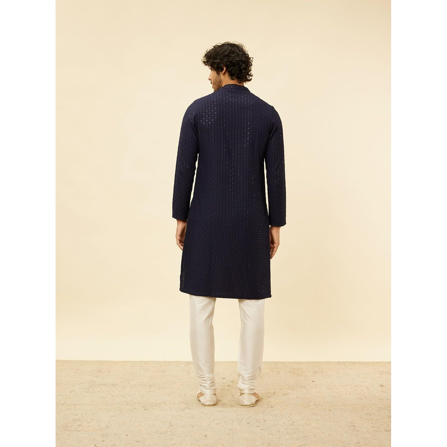 Manyavar Mens Blue Viscose Embroidered Kurta Pyjama Set
