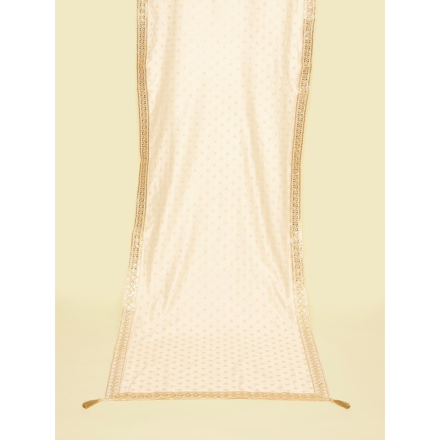Manyavar Cream Flower Patterned Sequined Dupatta