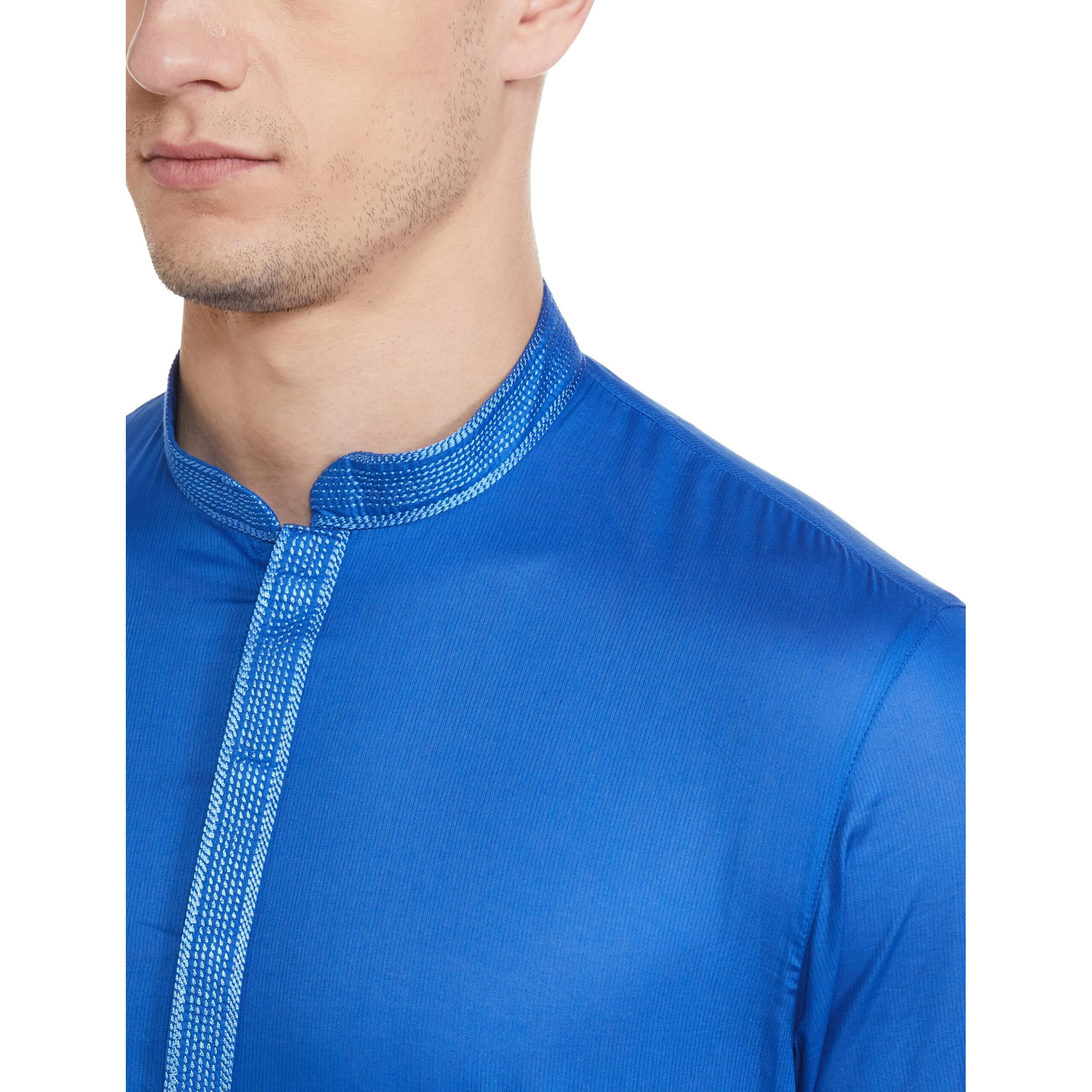 Manyavar Cotton Solid Casual Kurta Set for Men Blue