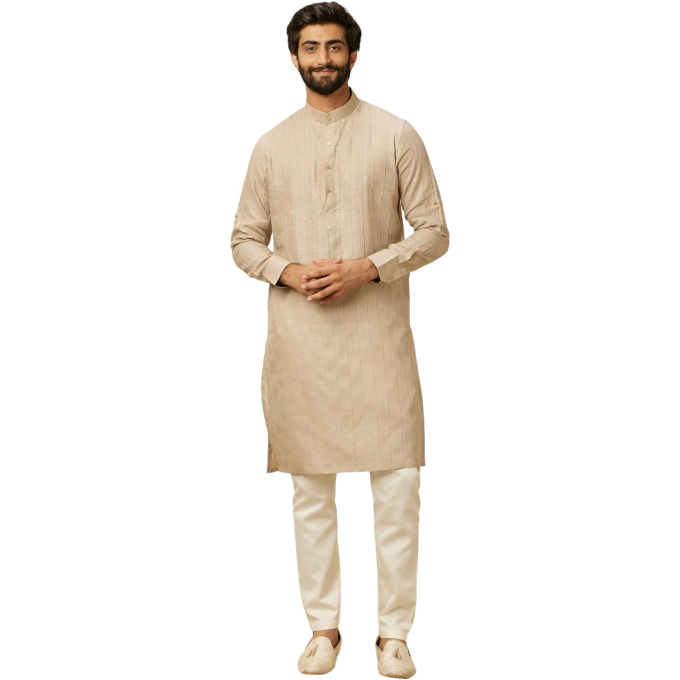 Manyavar Walnut Linen Plain Kurtas
