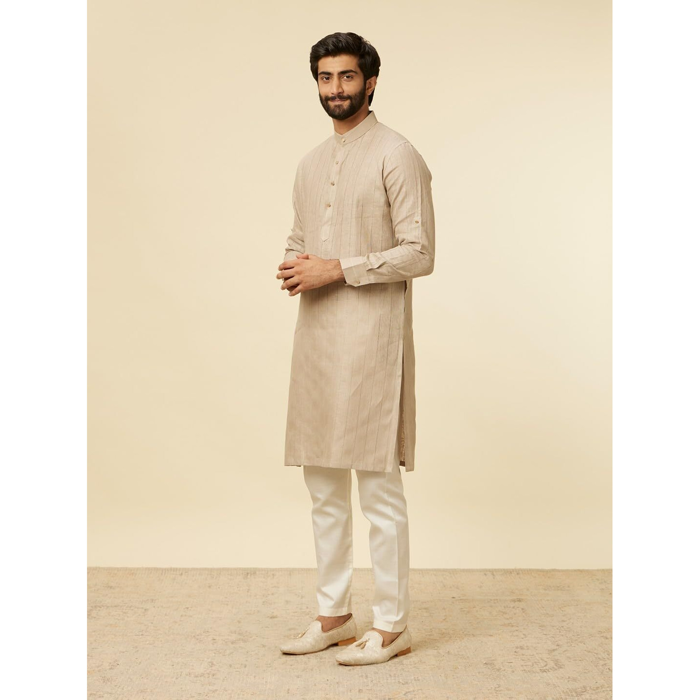 Manyavar Walnut Linen Plain Kurtas