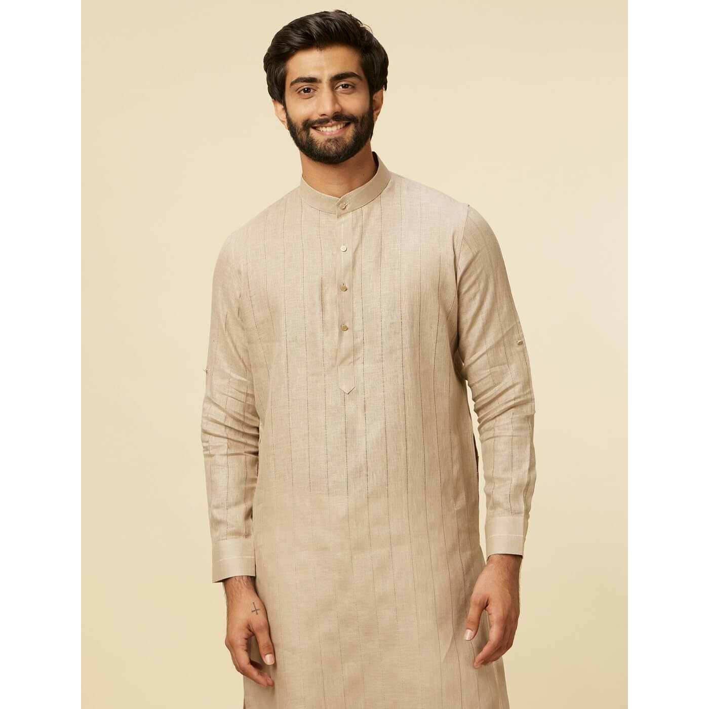 Manyavar Walnut Linen Plain Kurtas