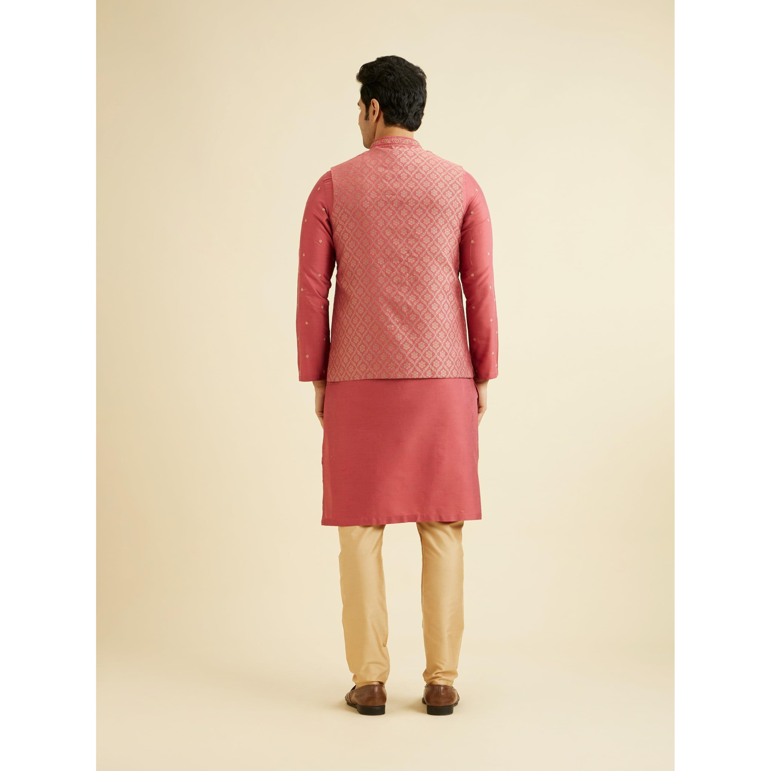Manyavar Men's Art Silk Embroidered Kurta Jacket Pyjama Set (Pink,XL)