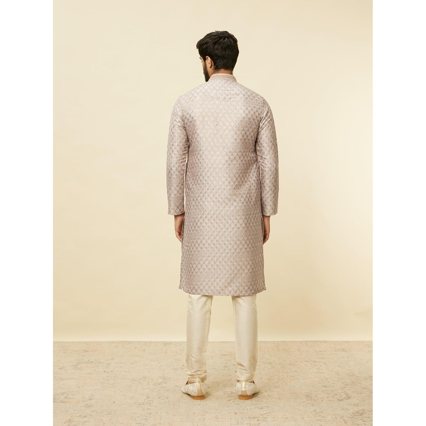 Manyavar Mens Walnut Art Silk Printed Kurta Pyjama Set