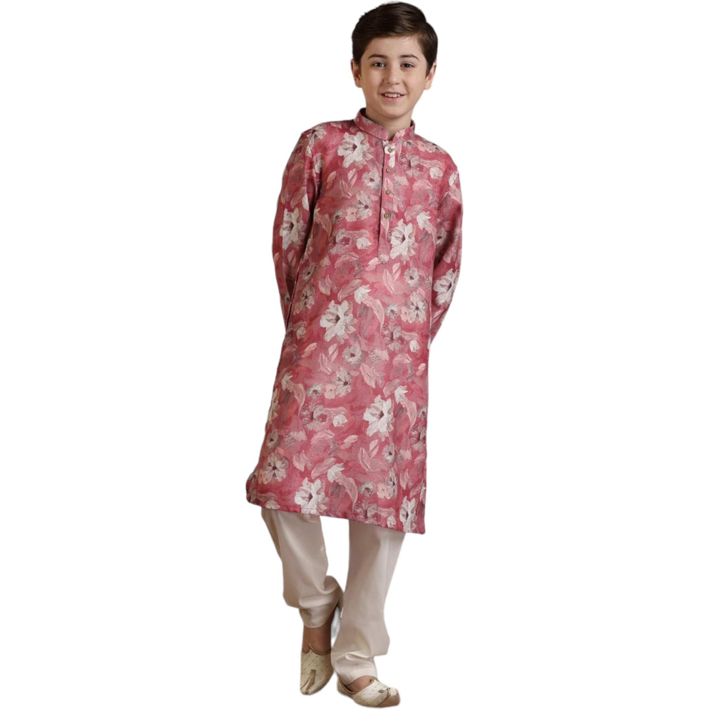 Manyavar Coral Blended Viscose Digital Print Kurta Pyjama Set for Child