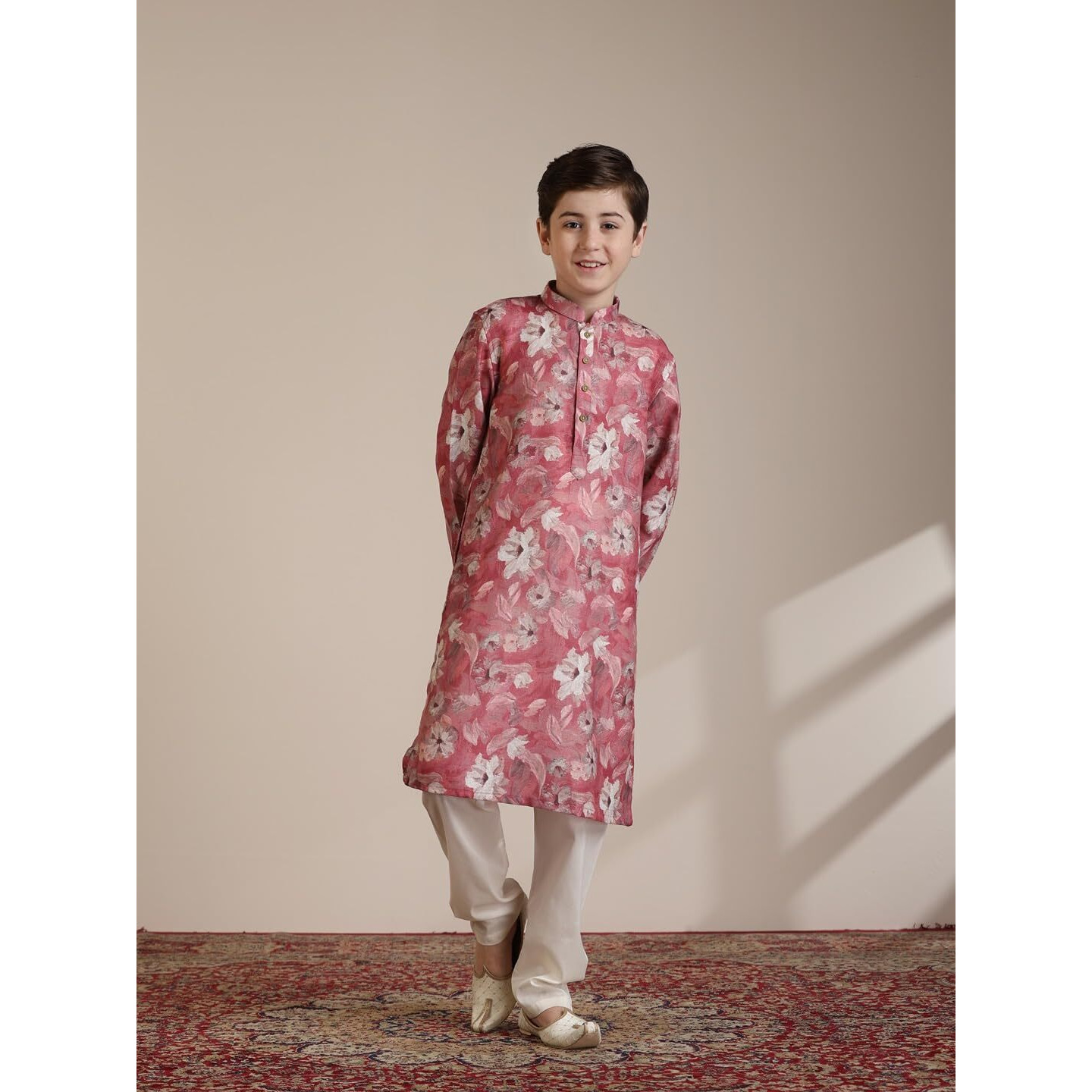 Manyavar Coral Blended Viscose Digital Print Kurta Pyjama Set for Child