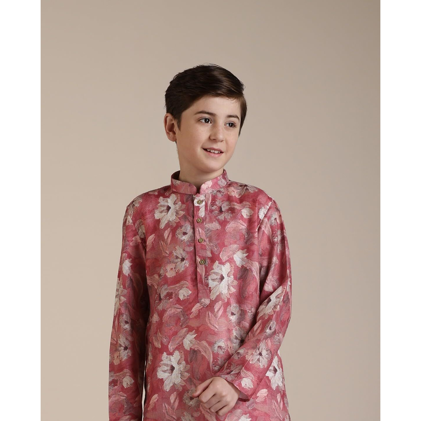 Manyavar Coral Blended Viscose Digital Print Kurta Pyjama Set for Child