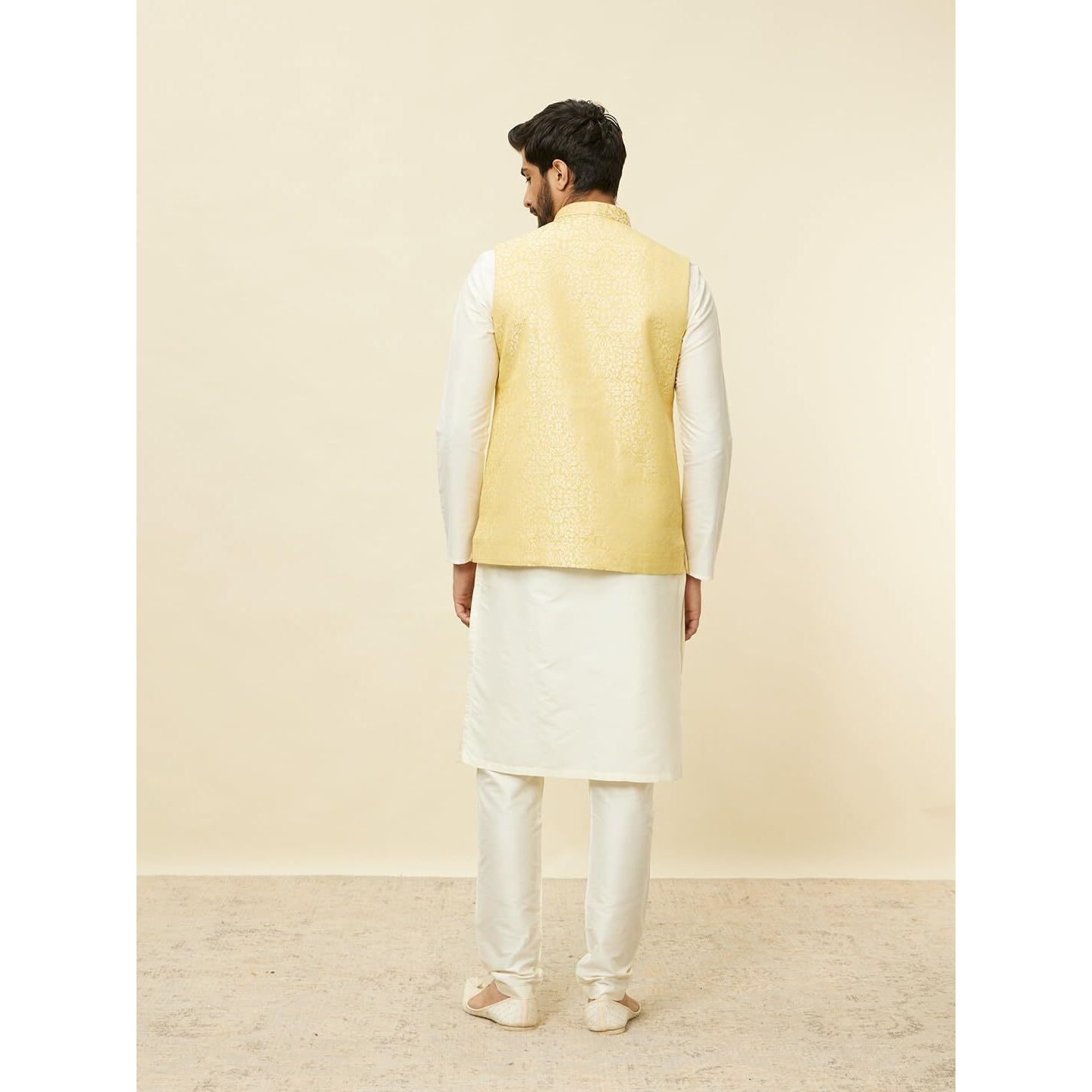 Manyavar Mens Yellow Brocade Self Design Jackets