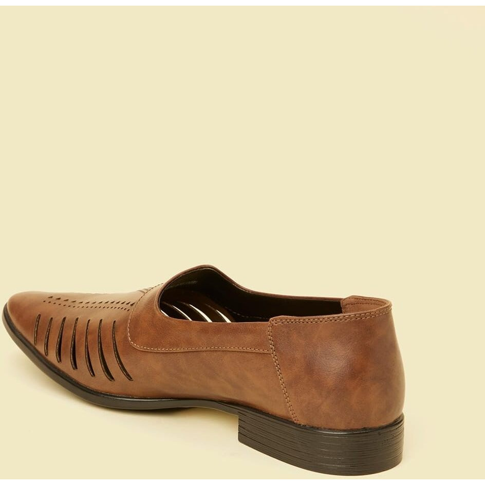 Manyavar Brown Self Texture Loafers Juti|Men's Ethnic Jutti | Juttis and Mojaris|Loafers