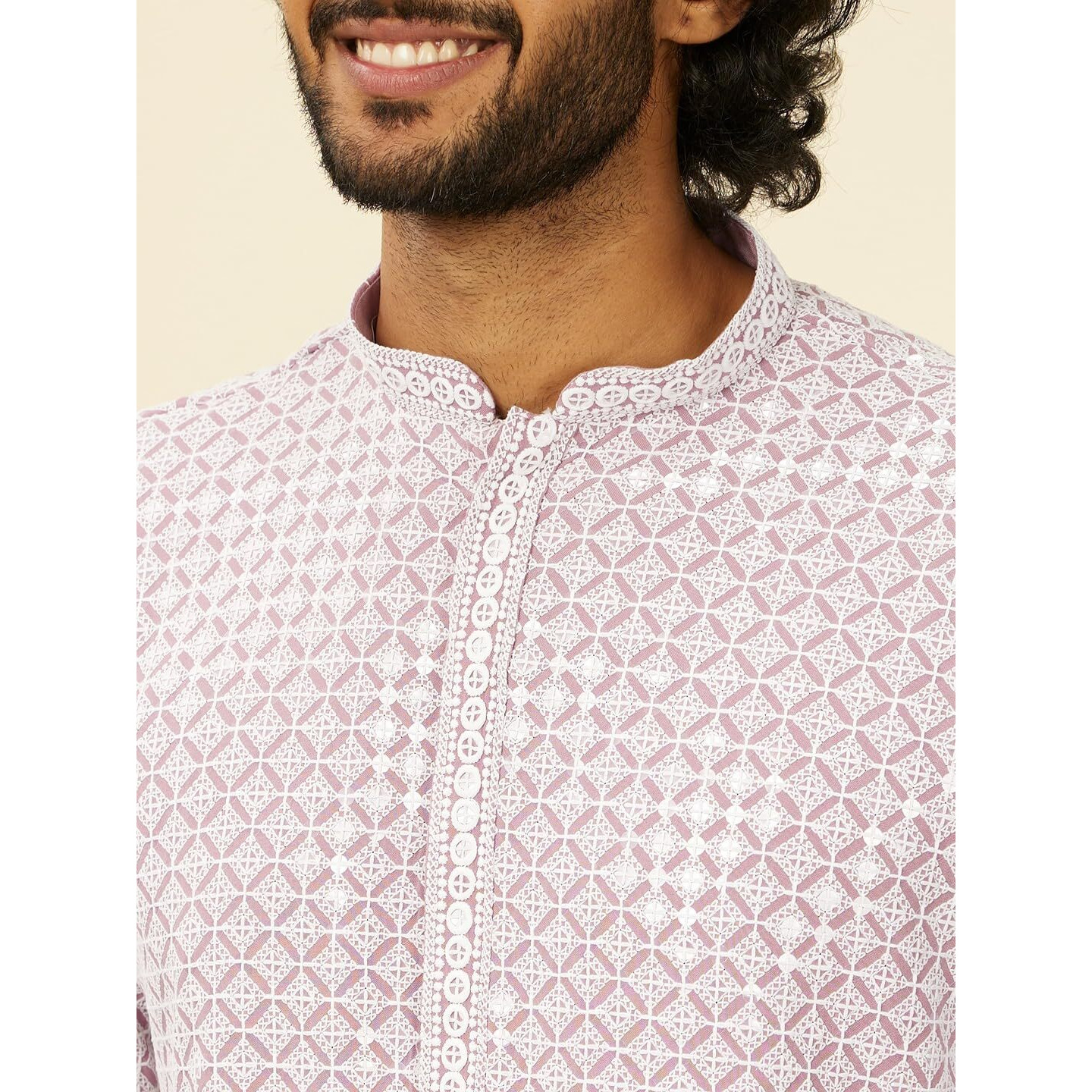 Manyavar Lilac Viscose Embroidery|Sequin Work Kurta Pyjama Set for Men