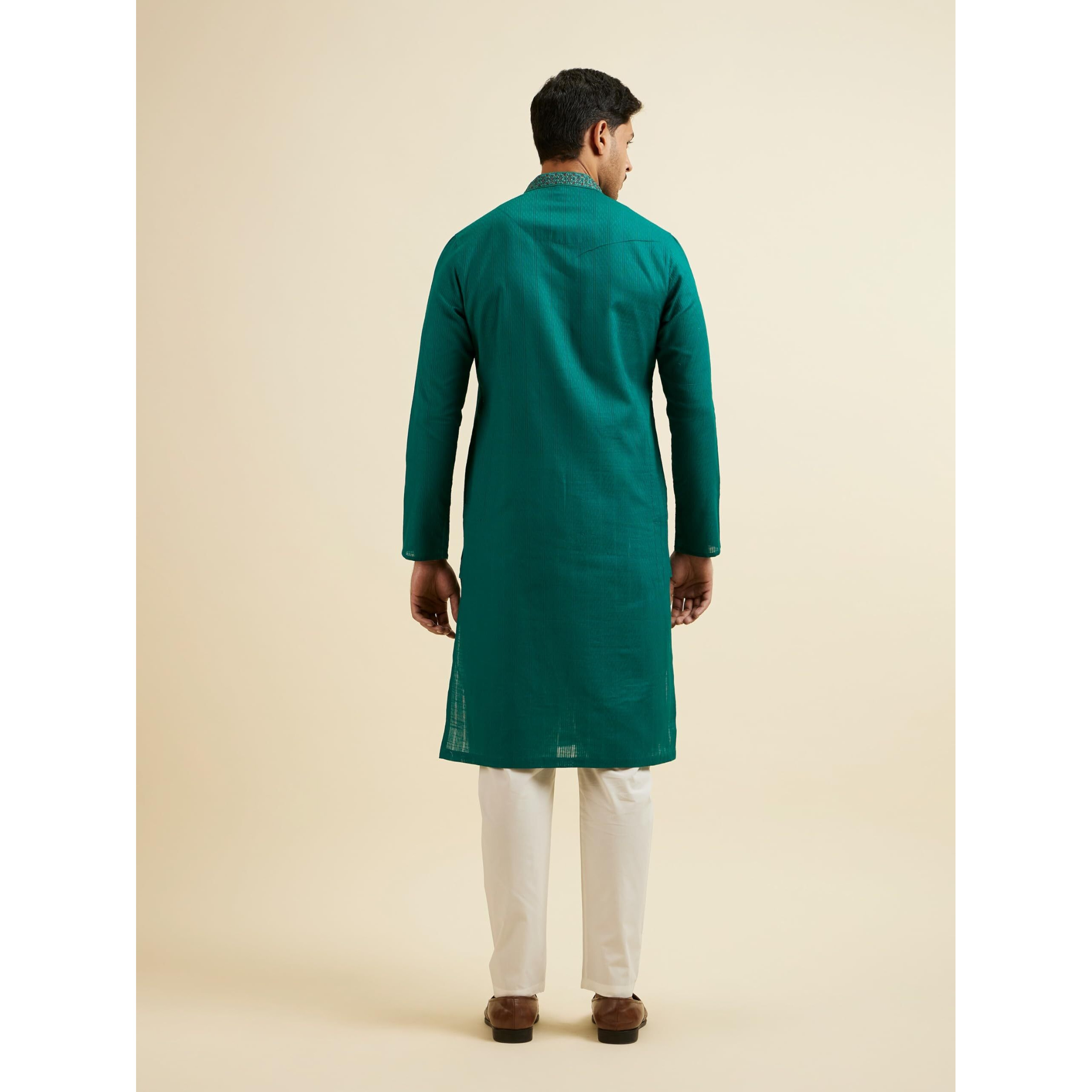Manyavar Men's Cotton Embroidered Self Design Kurta Pyjama Set (Green,L)